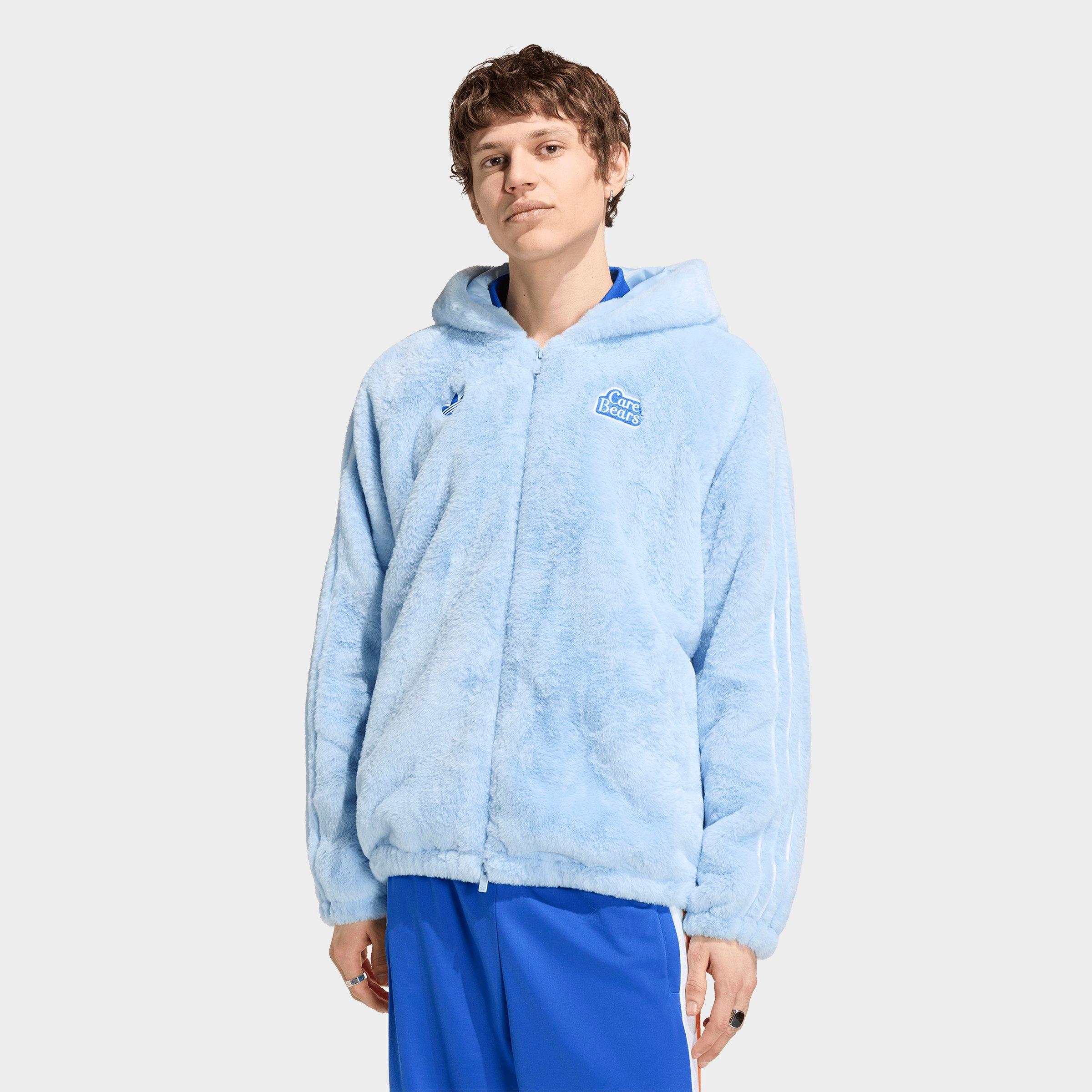 adidas Men's Originals x Care Bears Fur Jacket in Clear Sky Size: Medium