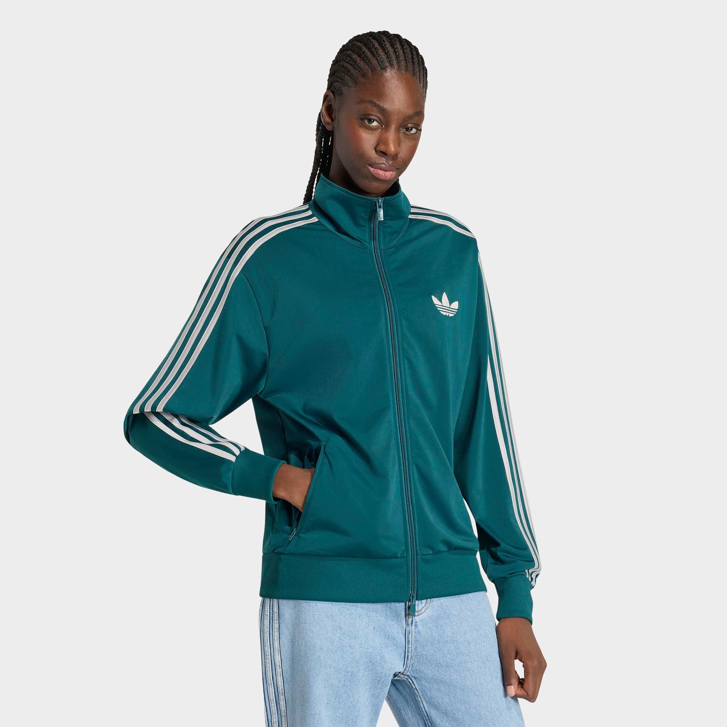 adidas Women's Originals adicolor Classic Firebird Loose Full-Zip Track Top in Rich Green/Grey Two Size: Large