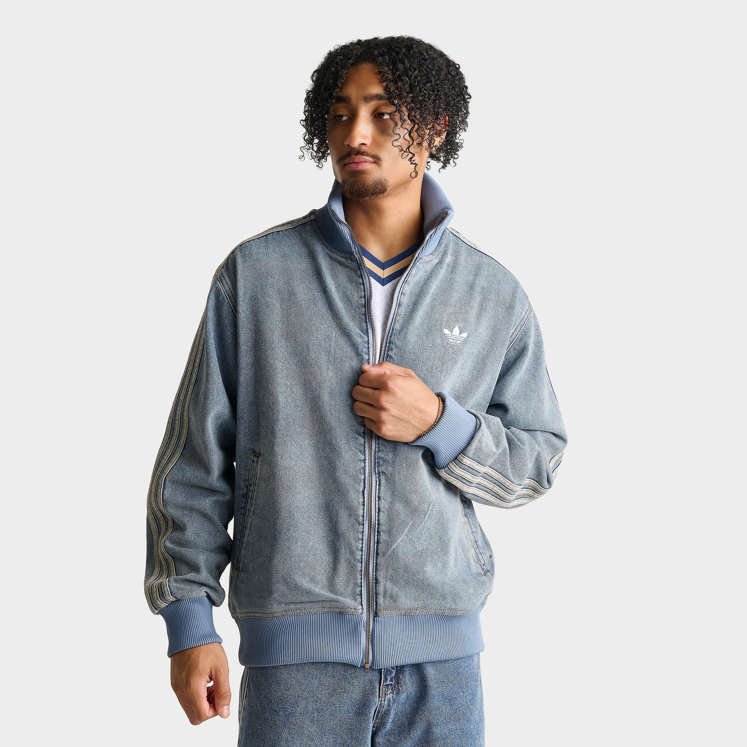 adidas Men's Originals Adicolor Denim Firebird Full-Zip Track Top in Worn Blue Denim Size: 2XL