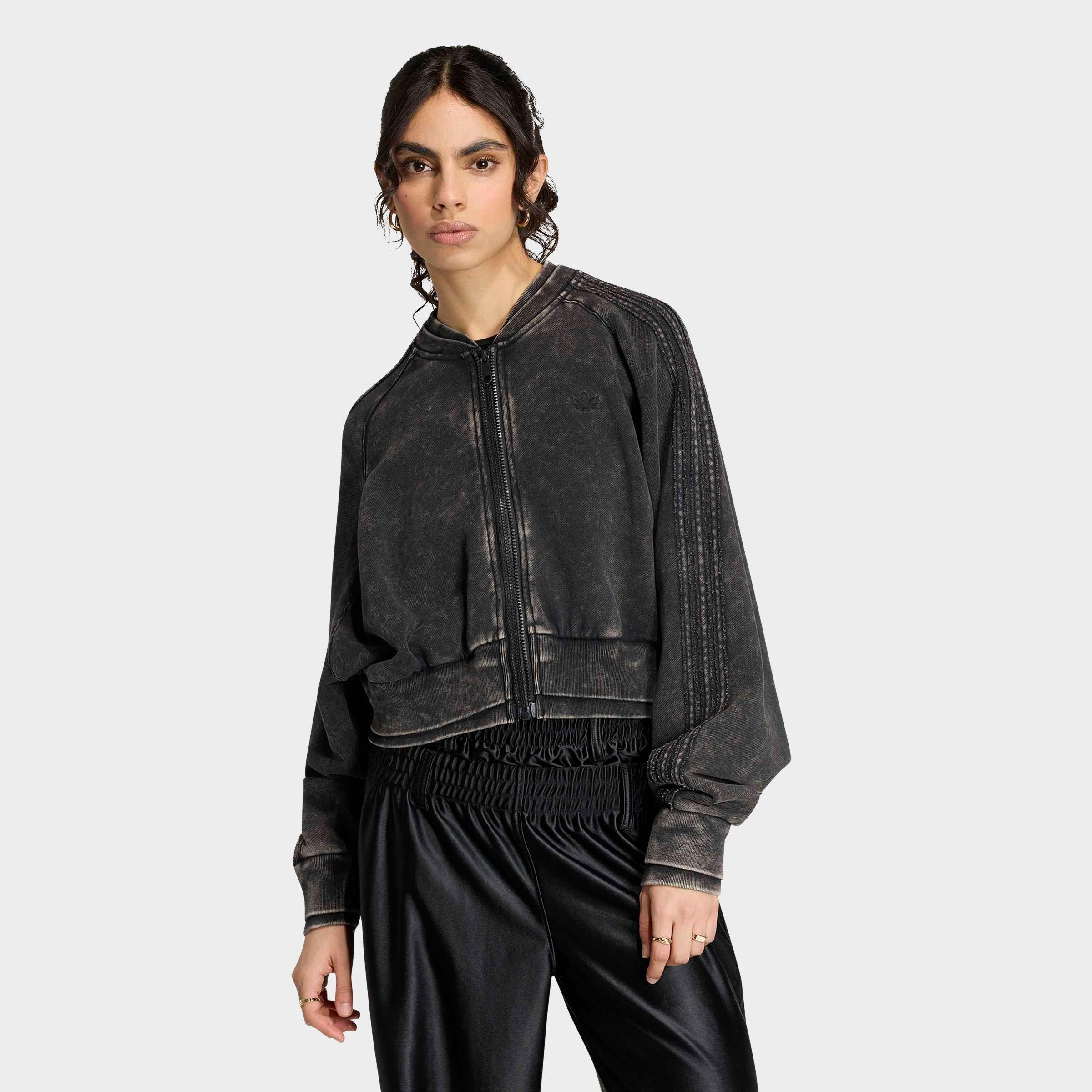 adidas Women's Originals Superstar Double Layered Cropped Full-Zip Track Top in Black Size: XS