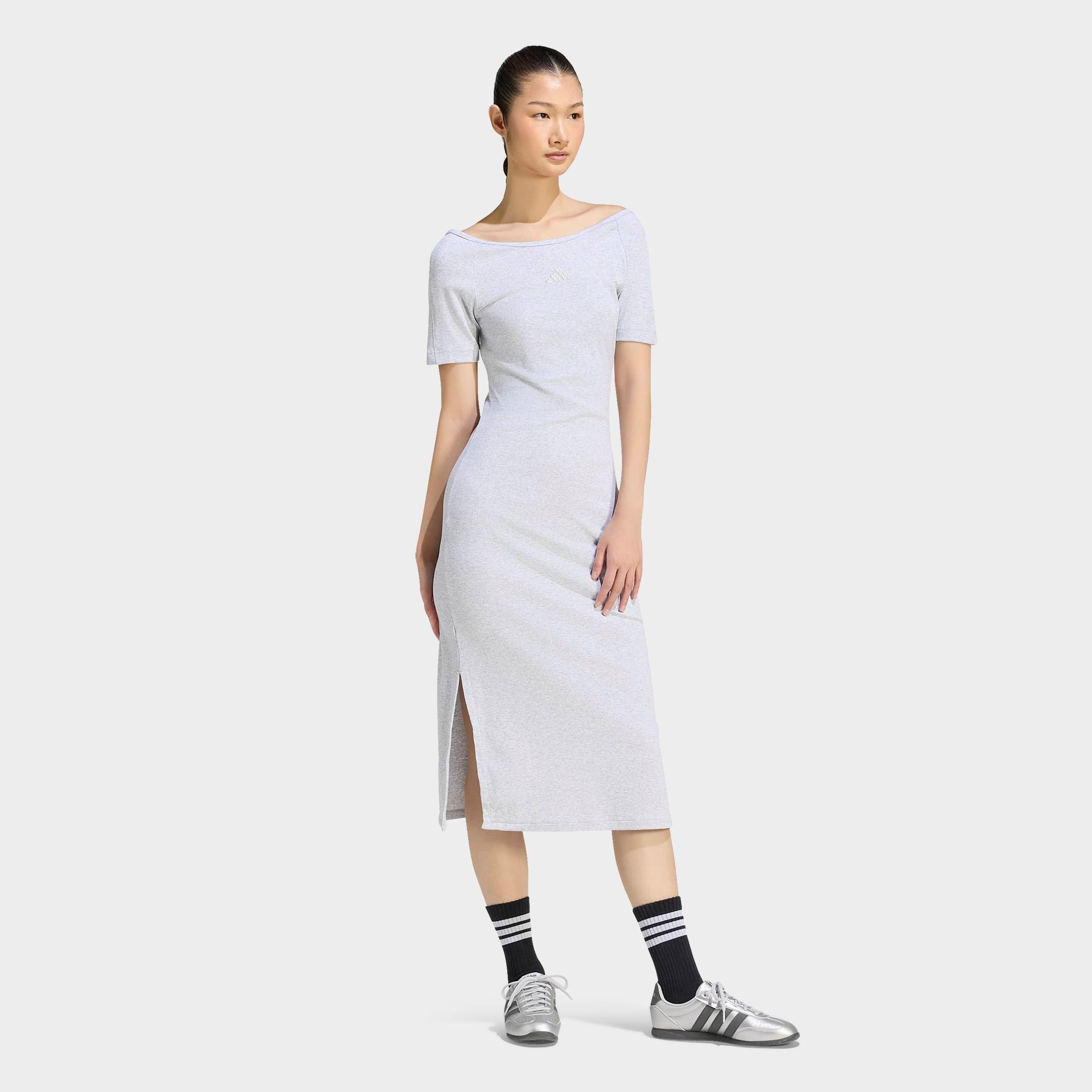 adidas Women's Sportswear Kit Small Logo Rib Dress in Light Grey Heather Size: XL