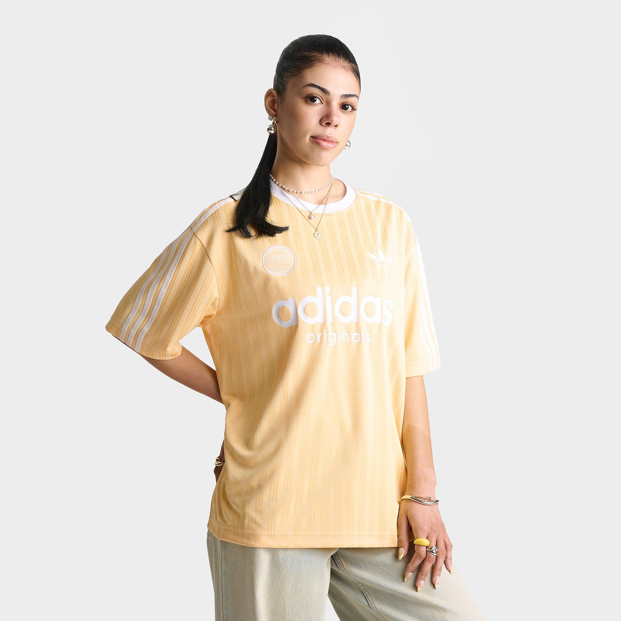 adidas Women's Originals 3 Stripes Oversized Soccer Jersey T-Shirt in Orange Tint Size: XS