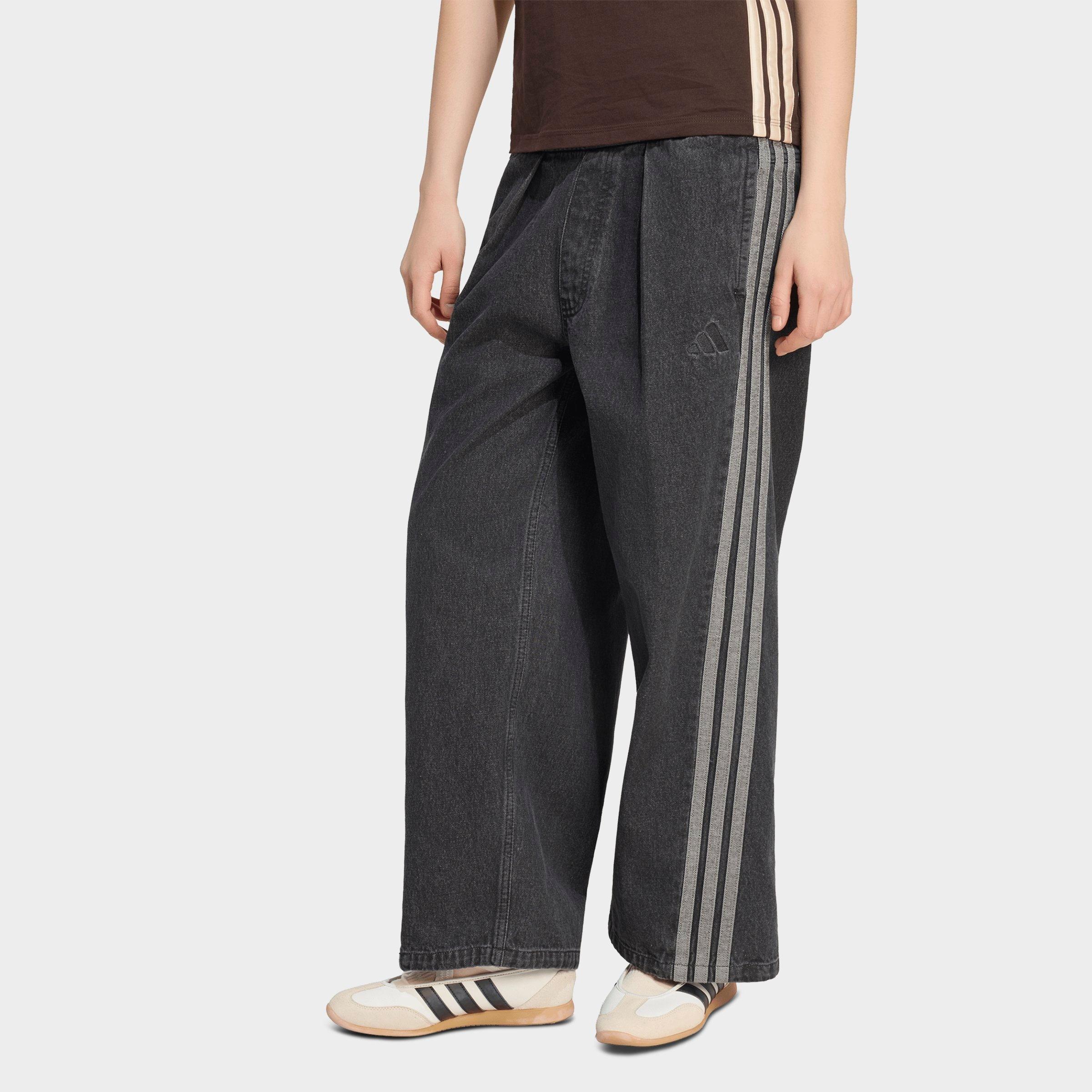 adidas Women's Originals Stadium Washed Loose Denim Pants in Black Size: Large