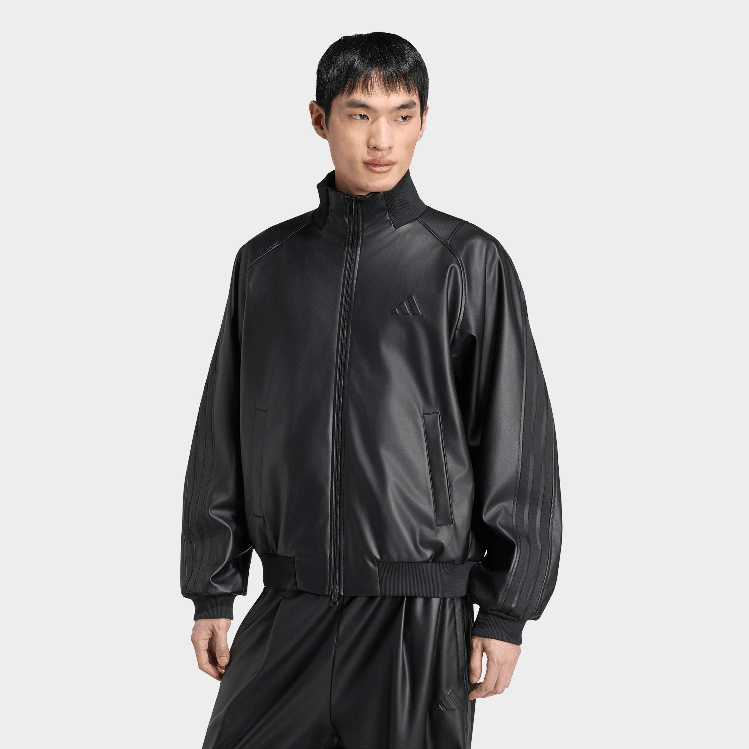 adidas Men's Stadium Loose Faux Leather Track Jacket in Black Size: Medium