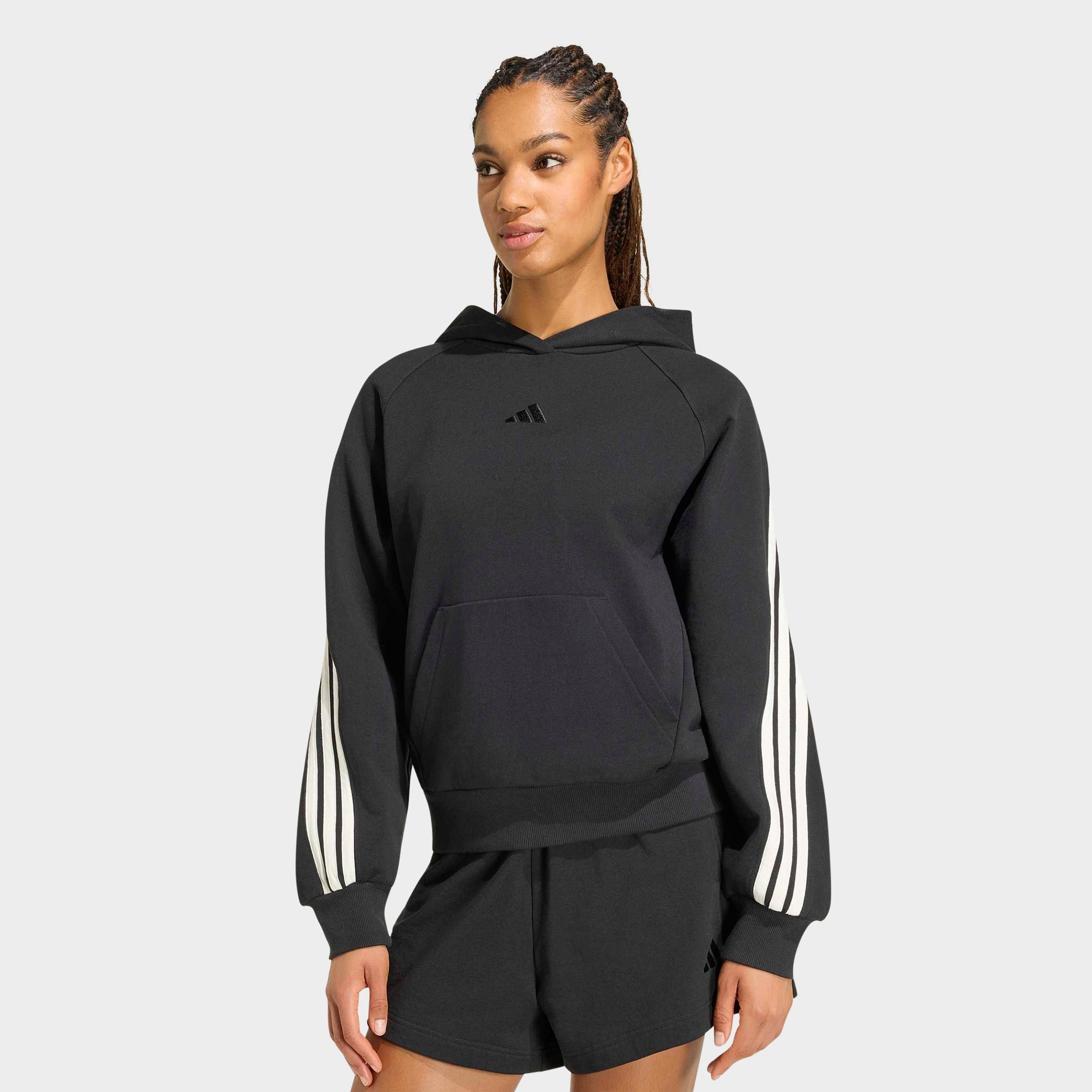 adidas Women's Sportswear Kit 3-Stripes Hoodie in Black/Off White Size: Medium