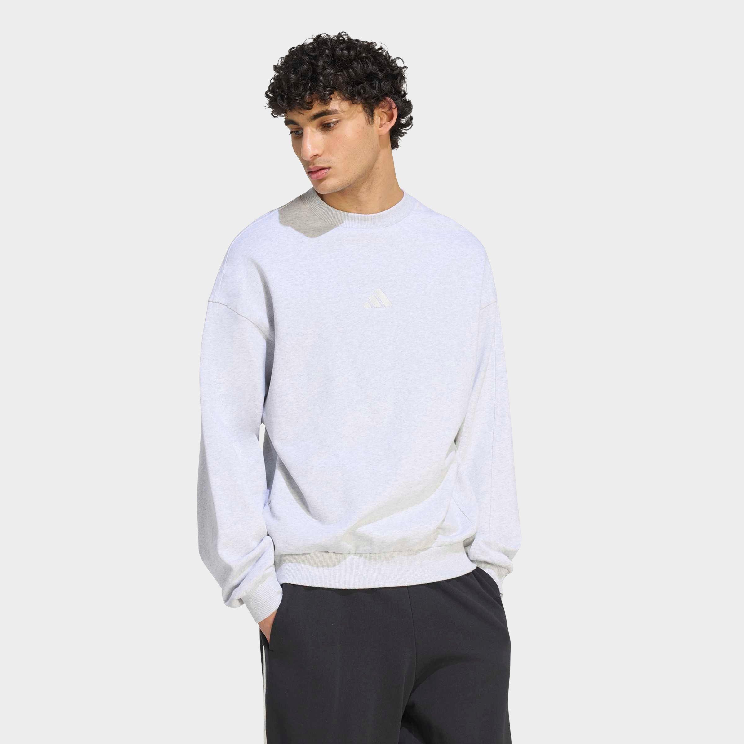 adidas Men's KIT Small Logo French Terry Sweatshirt in Light Grey Heather Size: Large