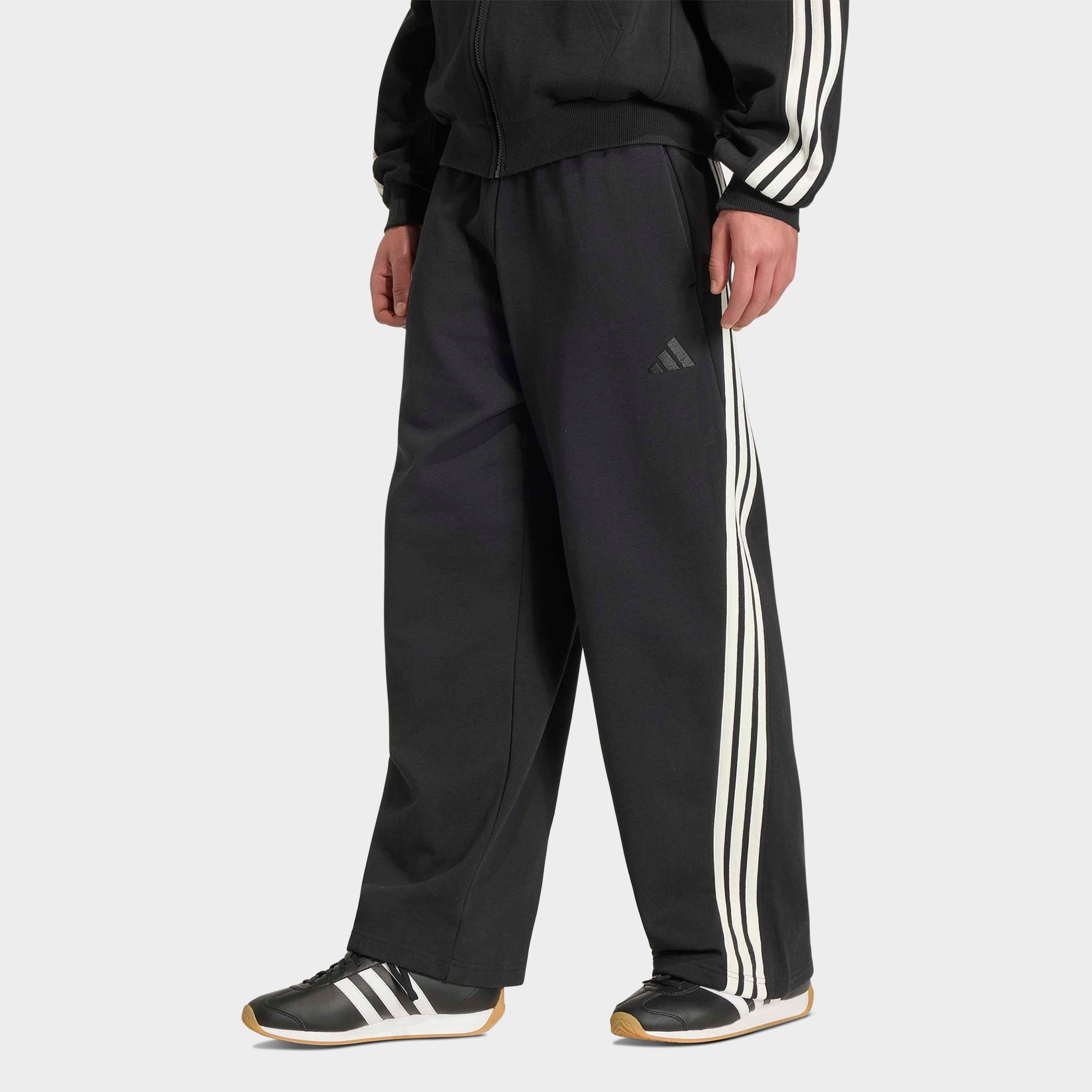 adidas Men's KIT 3-Stripes Wide French Terry Pants in Black/Off White Size: 2XL