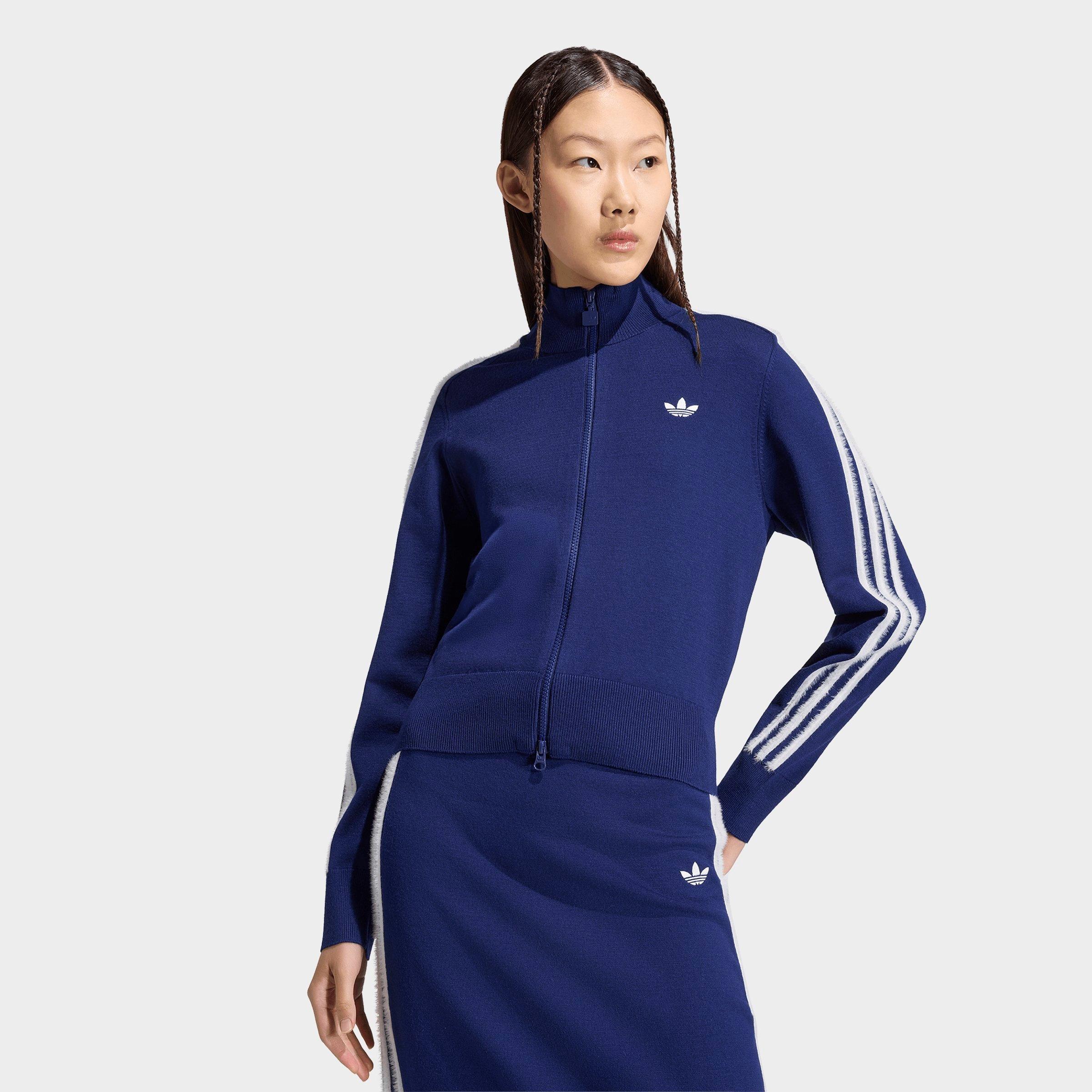 adidas Women's Originals Firebird Knit Track Top in Dark Blue/White Size: 2XS