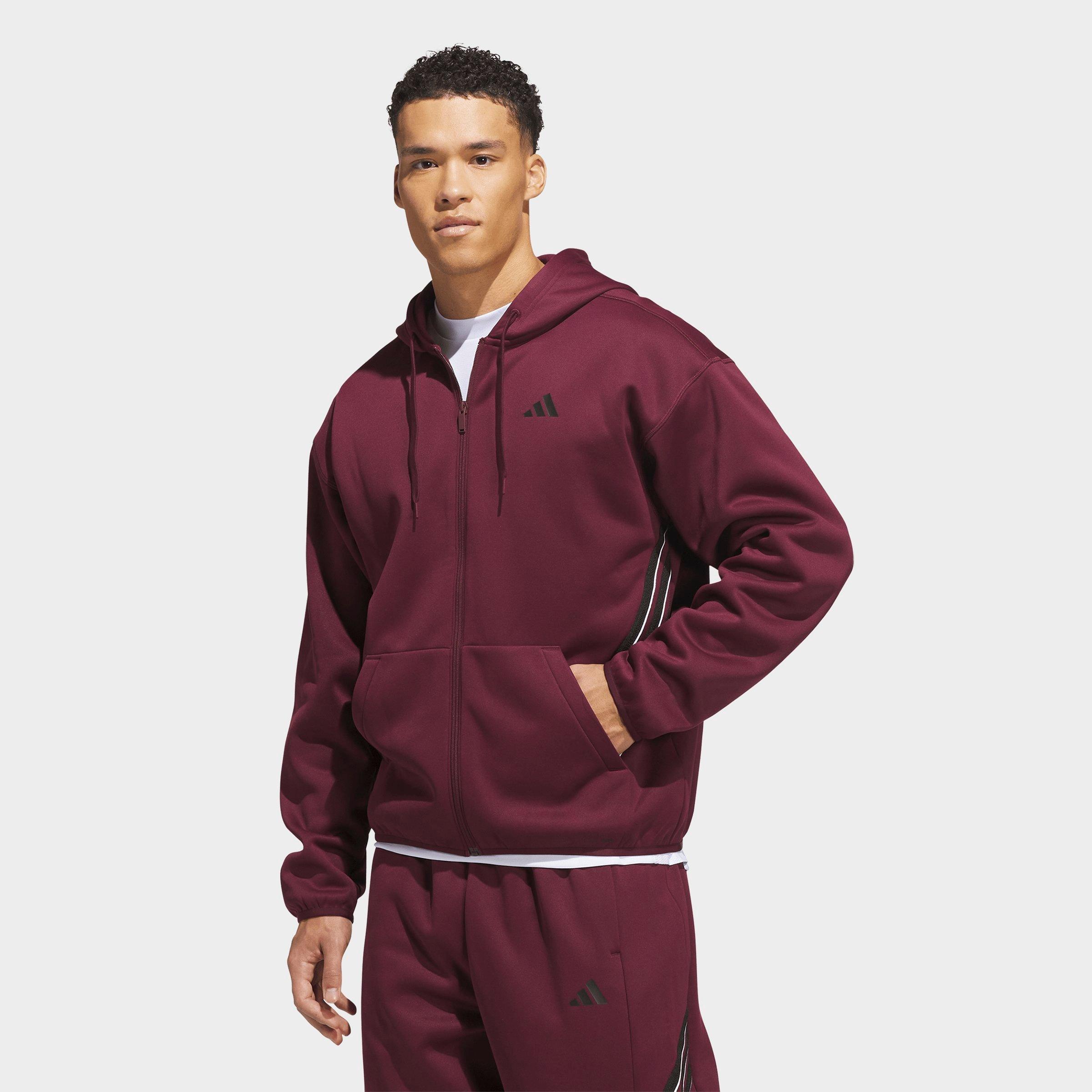adidas Men's Basketball Crazy Warm Full-Zip Hoodie in Maroon Size: 3XL