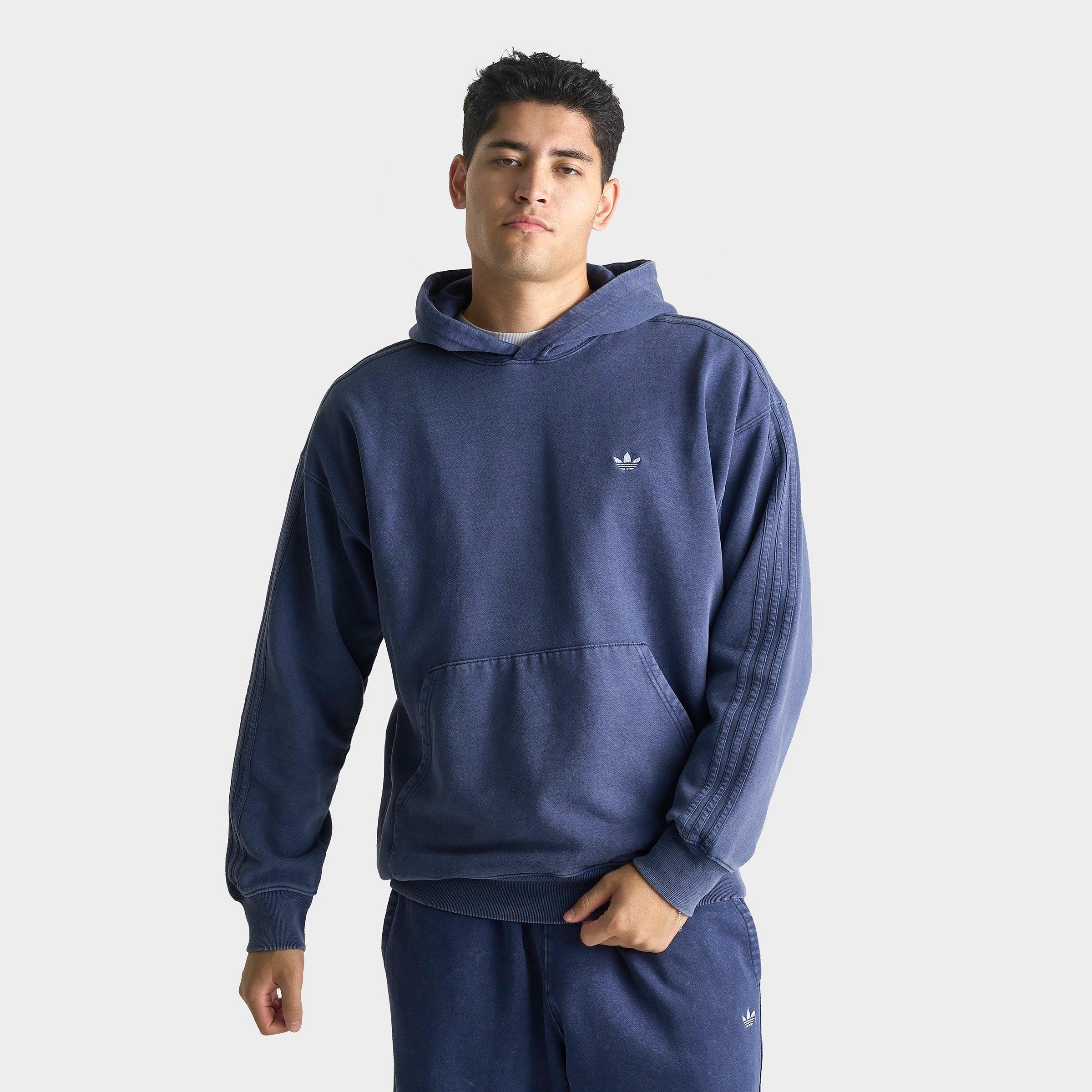 adidas Men's Originals Trefoil Essentials Washed Loose Pullover Hoodie in Dark Blue Size: Large