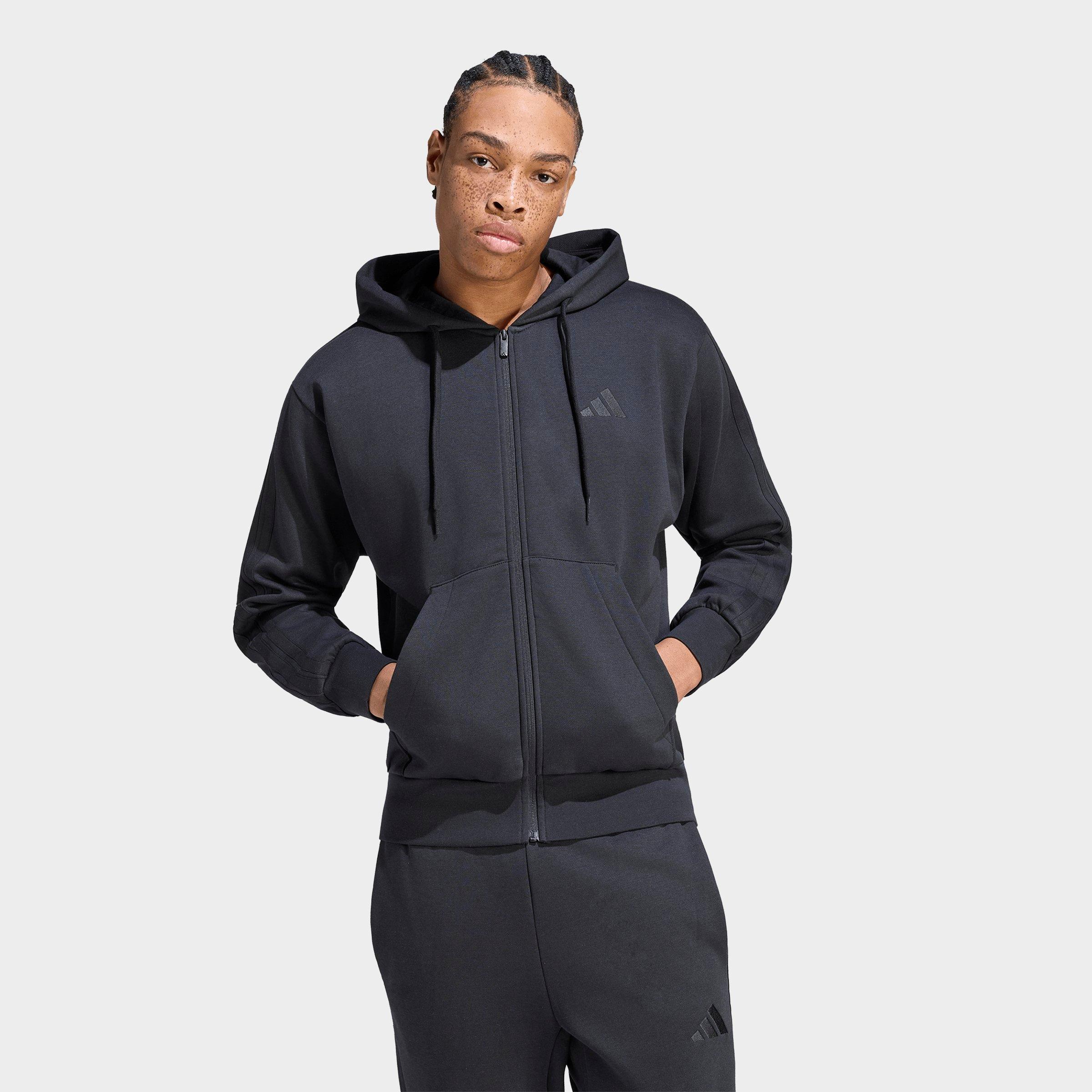 adidas Men's Essentials 3-Stripes Fleece Full-Zip Hoodie in Black Size: Small