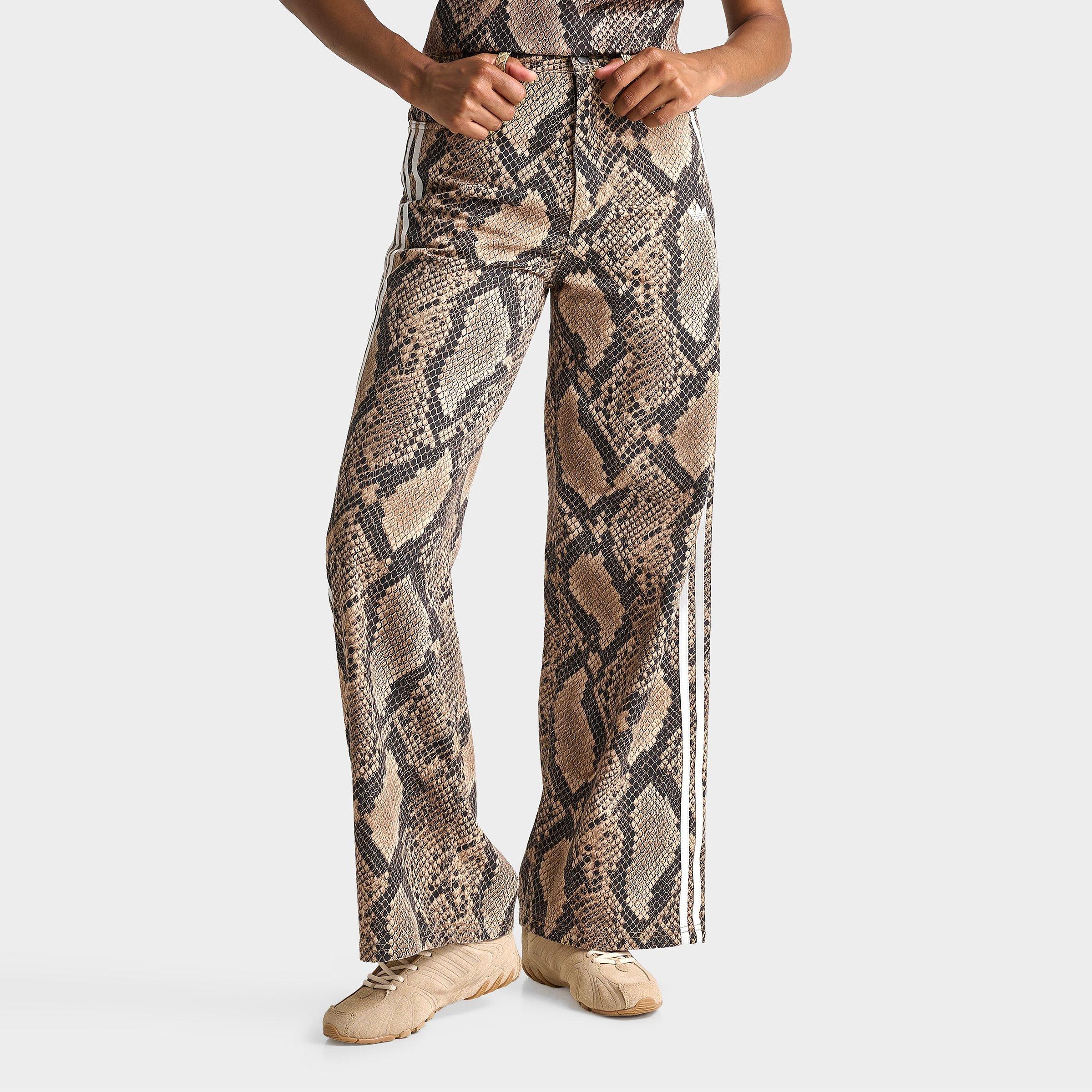 adidas Women's Originals Snake Print Denim Loose Pants in Linen/Magic Beige Size: 27