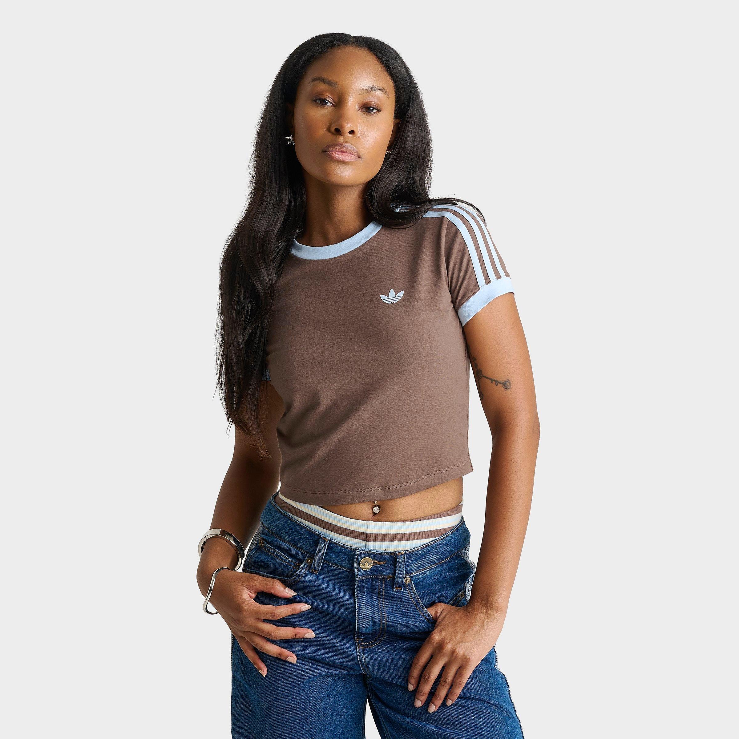 adidas Women's Originals adicolor 3-Stripes Baby T-Shirt in Earth Strata Size: XS