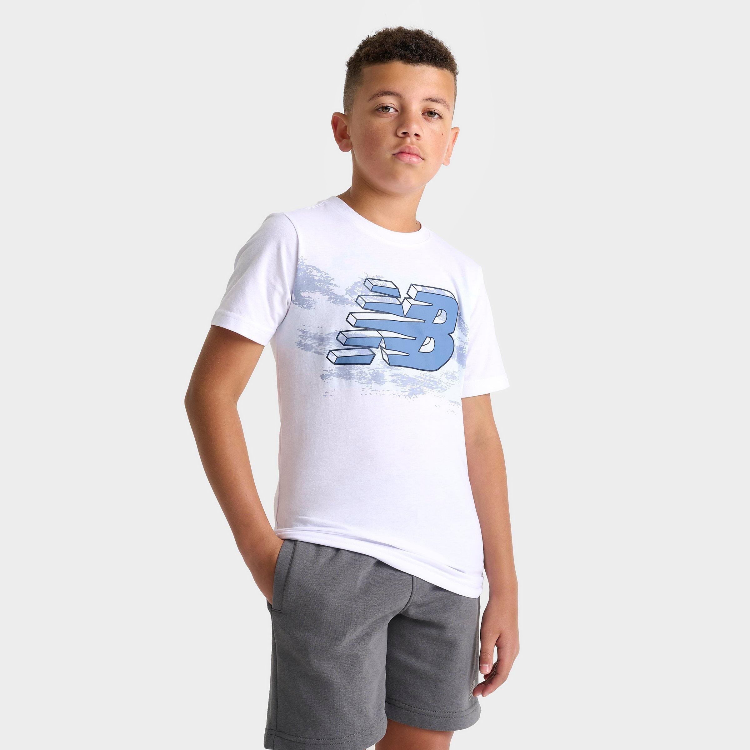 New Balance Kids Logo Brush T-Shirt in White Size: Small