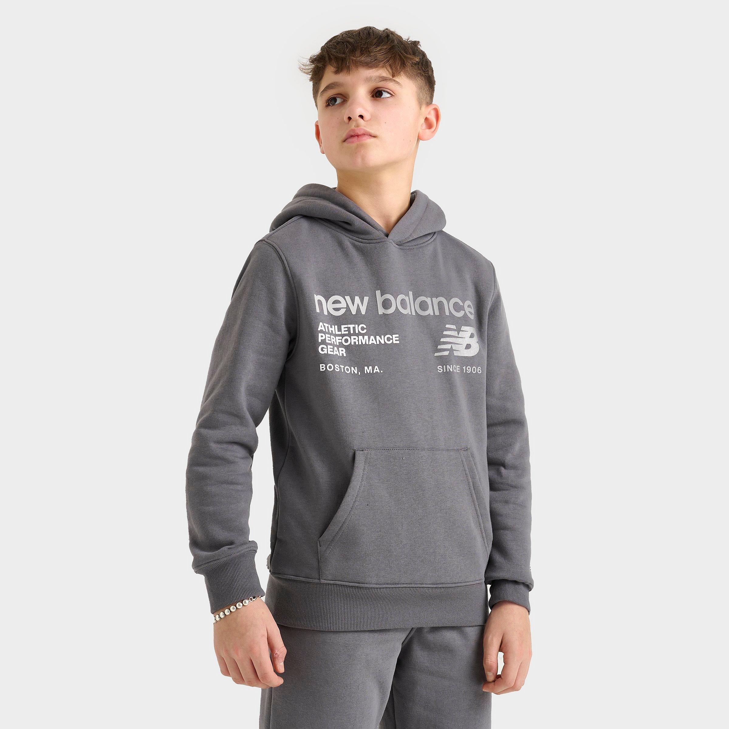 New Balance Kids Linear Logo Pullover Hoodie in Castlerock Size: Small