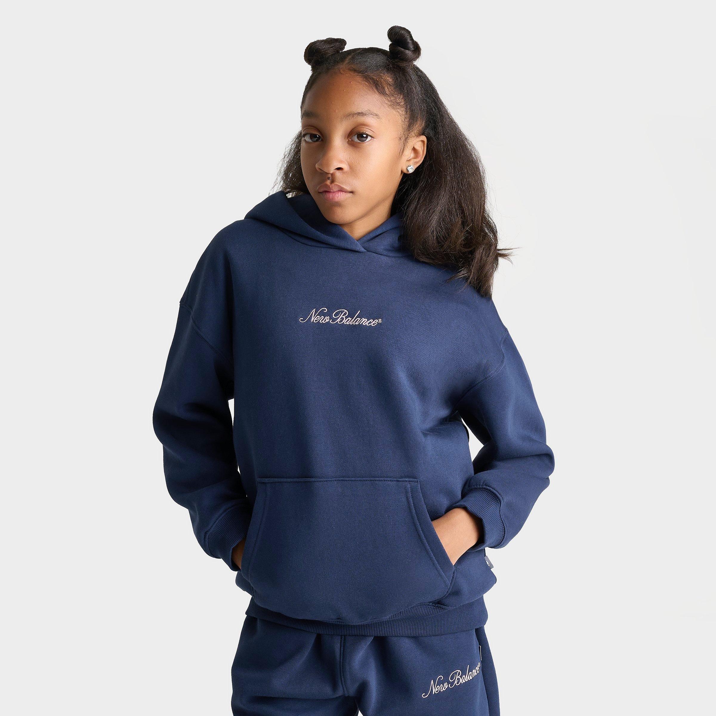 New Balance Girls Big Kids Crest Oversized Fleece Pullover Hoodie