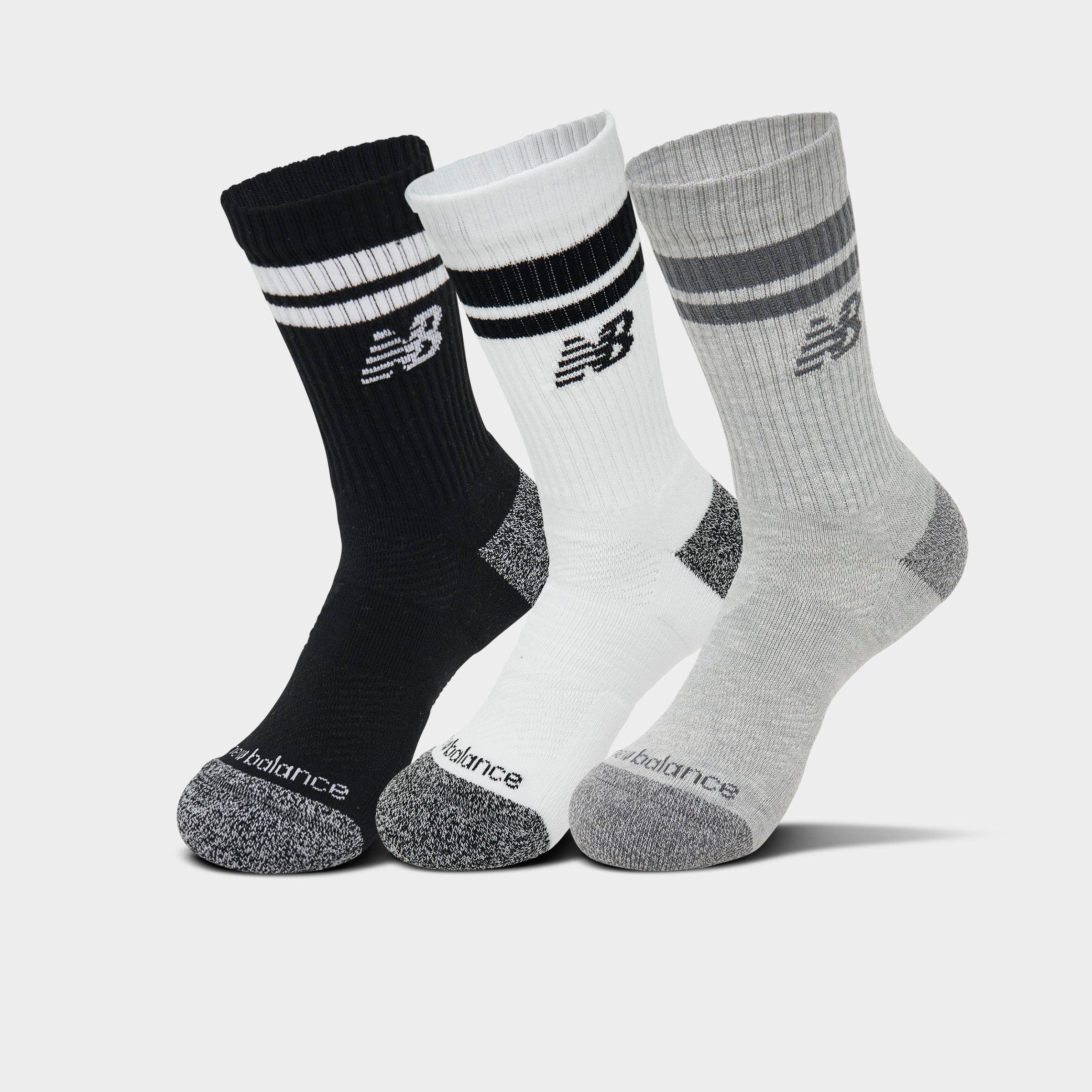 New Balance Active Lifestyle Striped Crew Socks (3-Pack) in Grey/White/Black Size: Medium