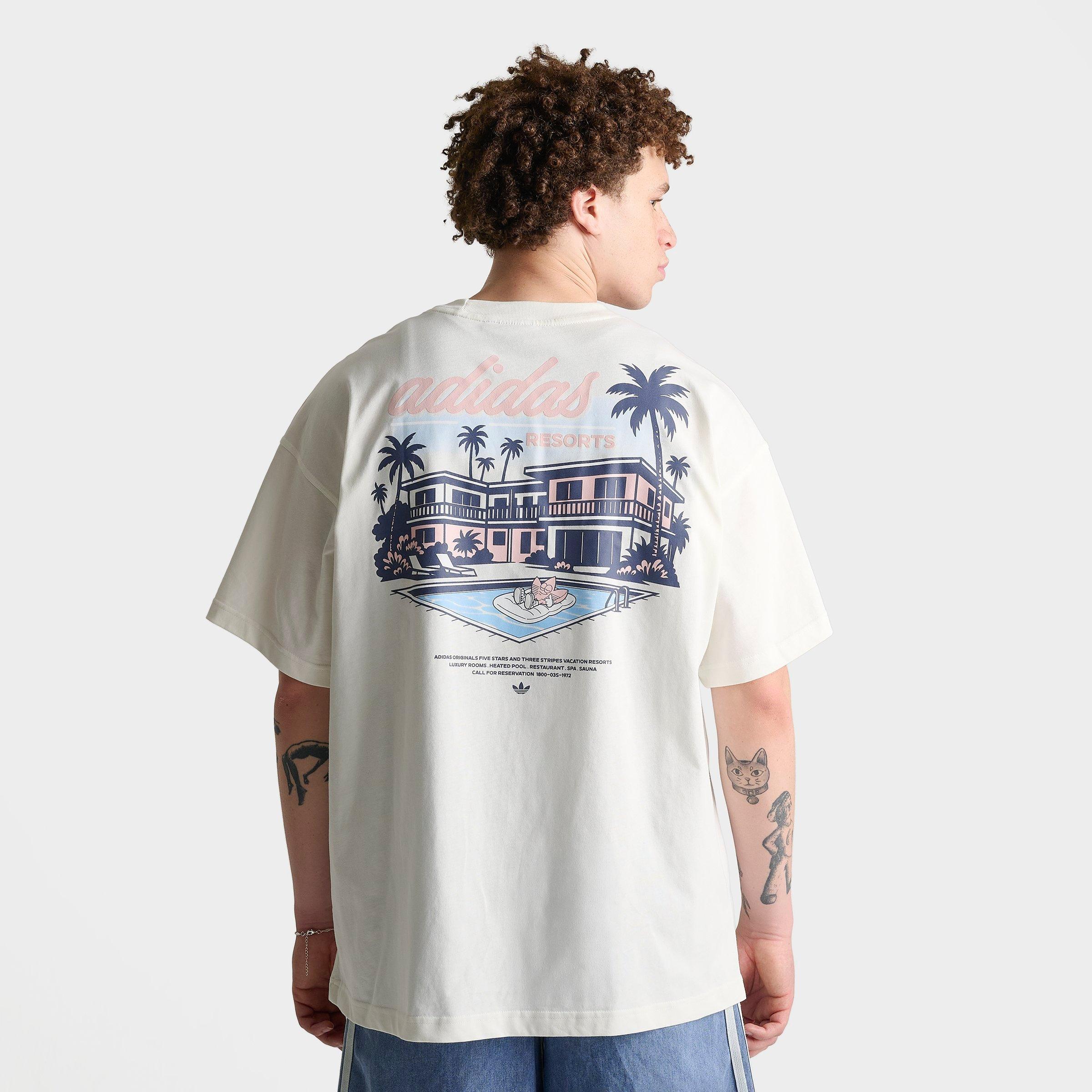 adidas Mens Originals Resort Graphic T-Shirt in Off White Size: Medium