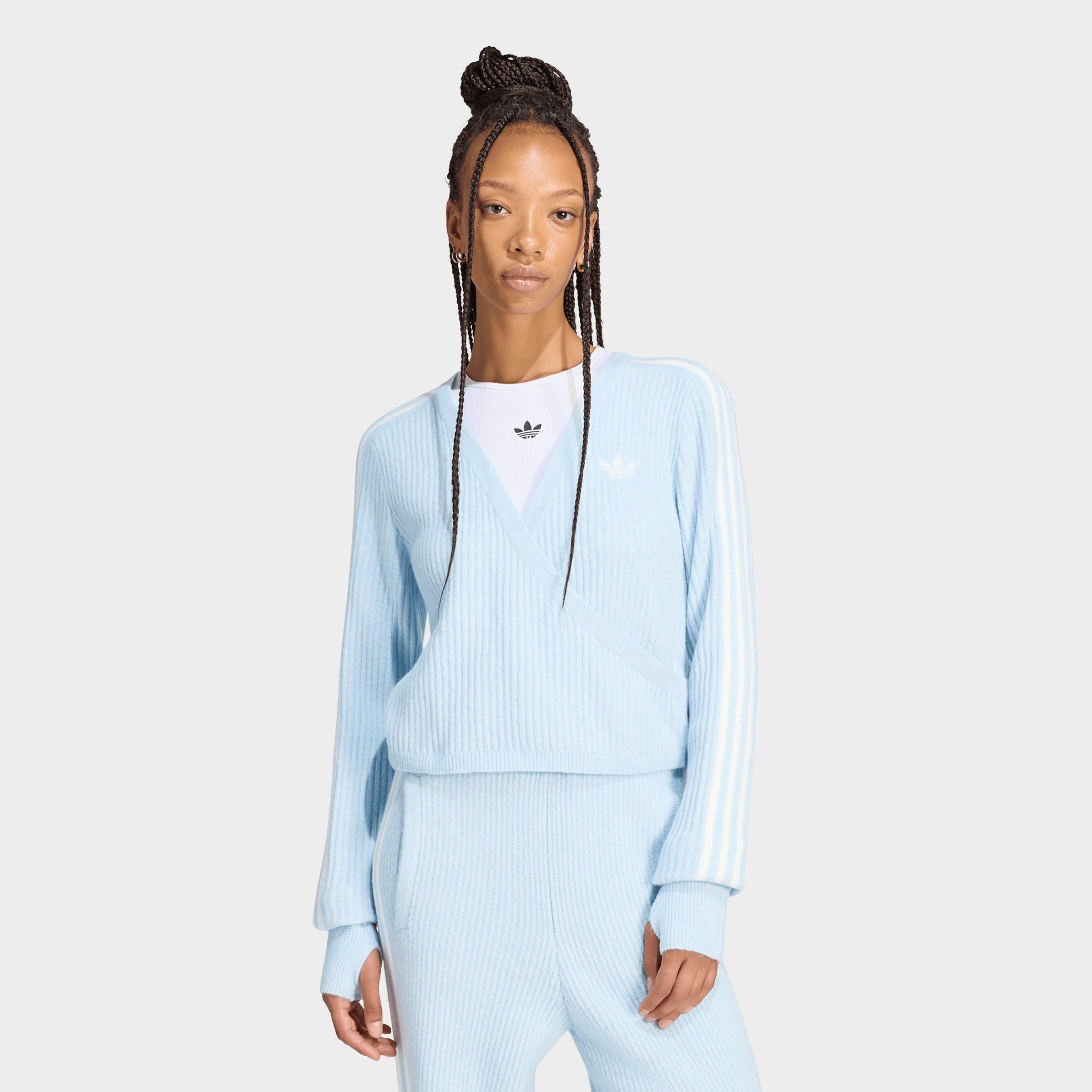 adidas Women's Originals x Jennie adiluna Knitted Wrap-Around Cardigan in Wonder Blue Size: XL