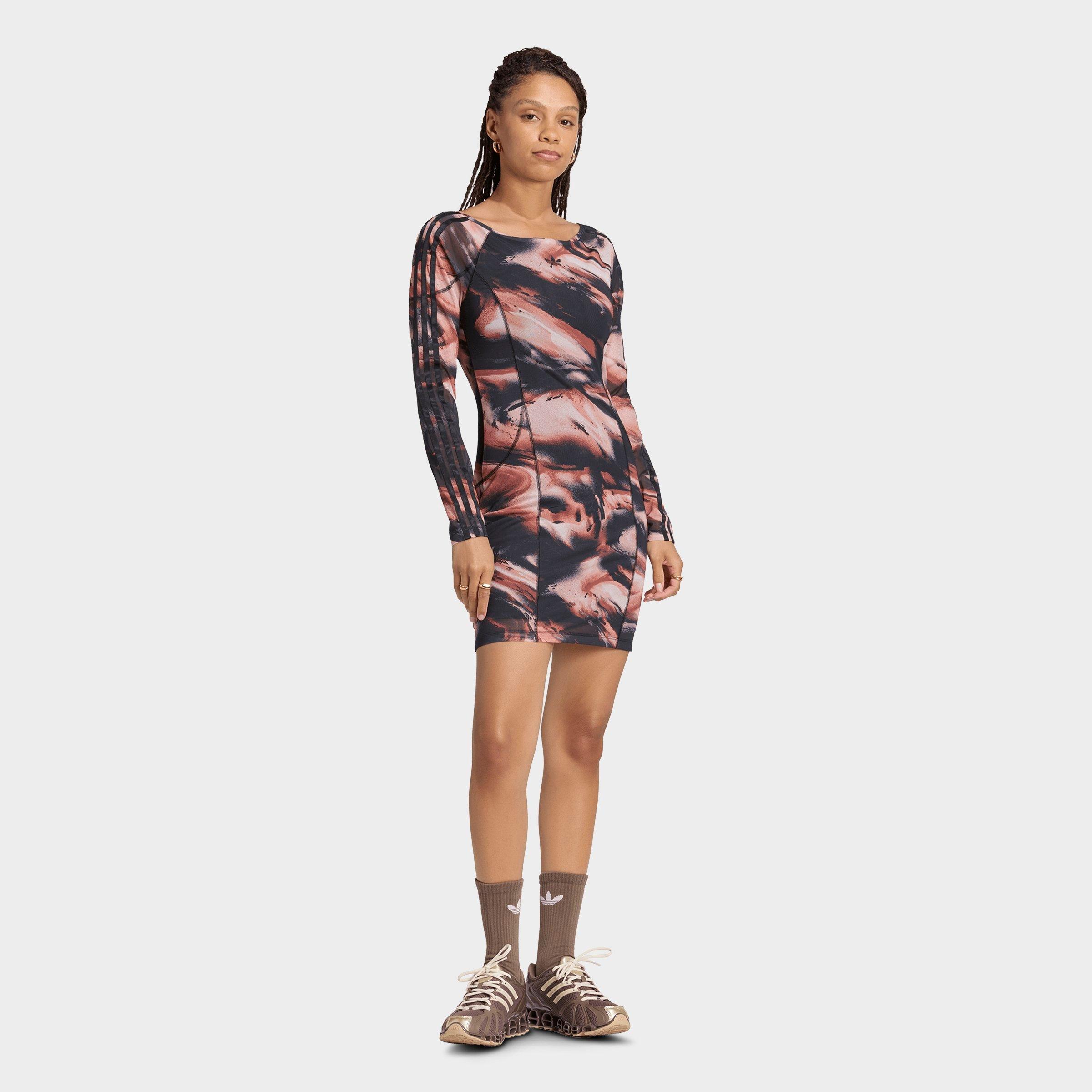 adidas Women's Originals Graphic Mini Dress in Vermillion/Crystal Linen/Aurora Coffee Size: Large