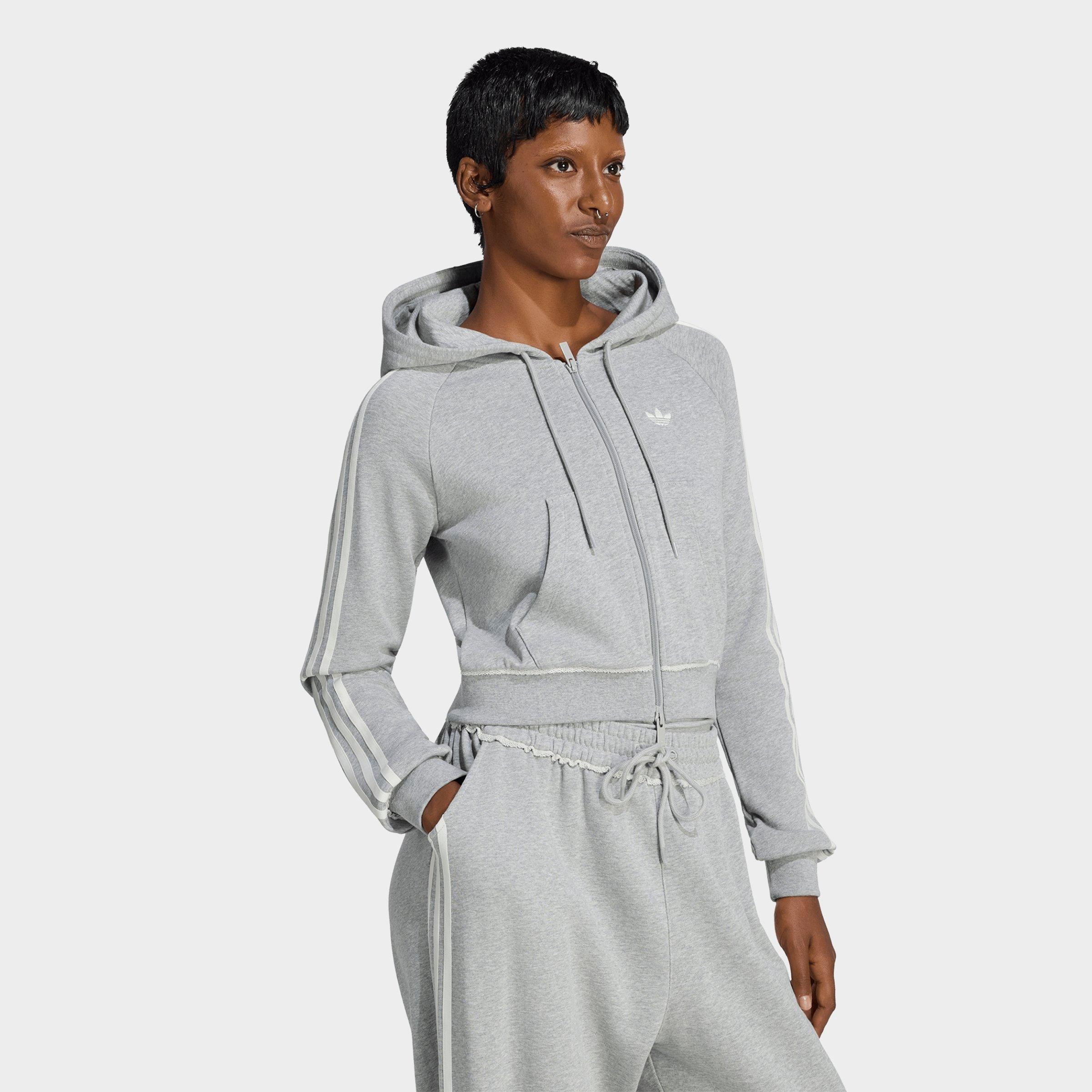 adidas Women's Originals Graphic Short Front Zip Track Top in Medium Grey Heather Size: 2XL