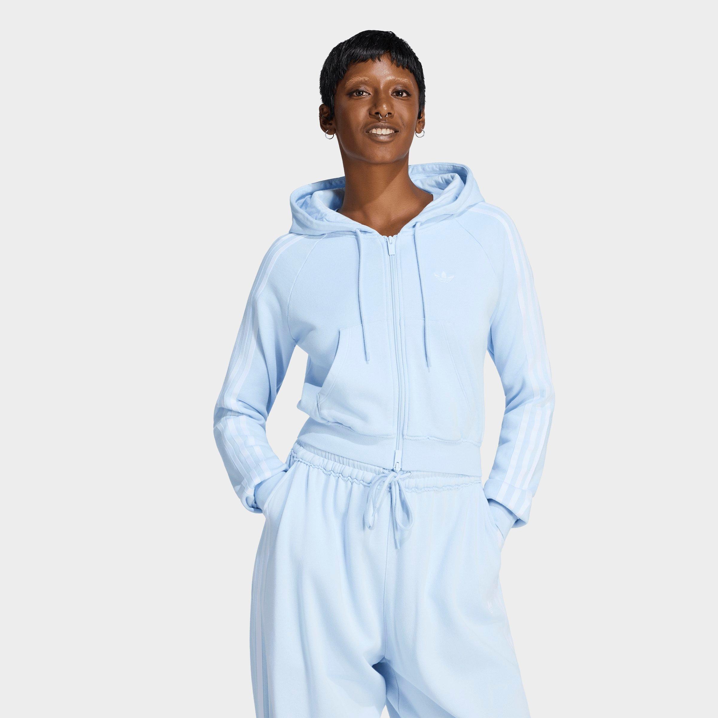 adidas Women's Originals Graphic Short Front Zip Track Top in Crystal Sky Size: Small