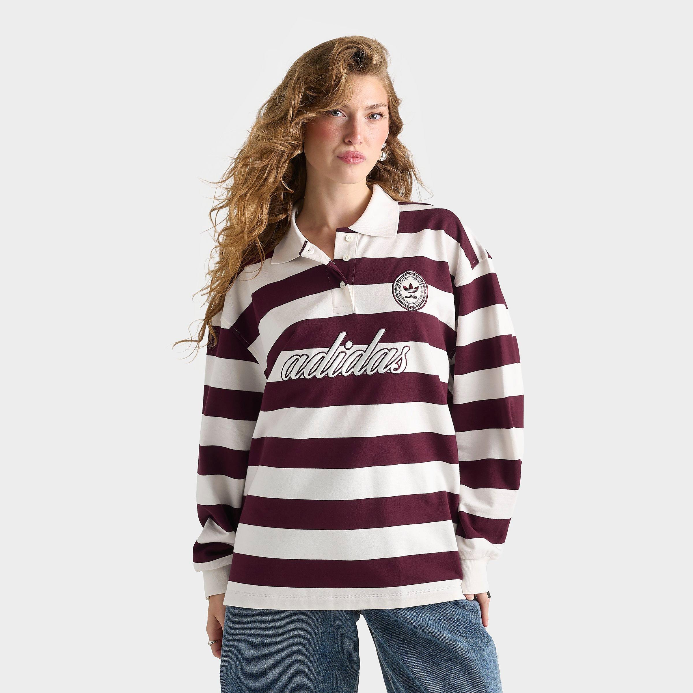 adidas Women's Originals Rugby Stripe Long-Sleeve Oversized Shirt