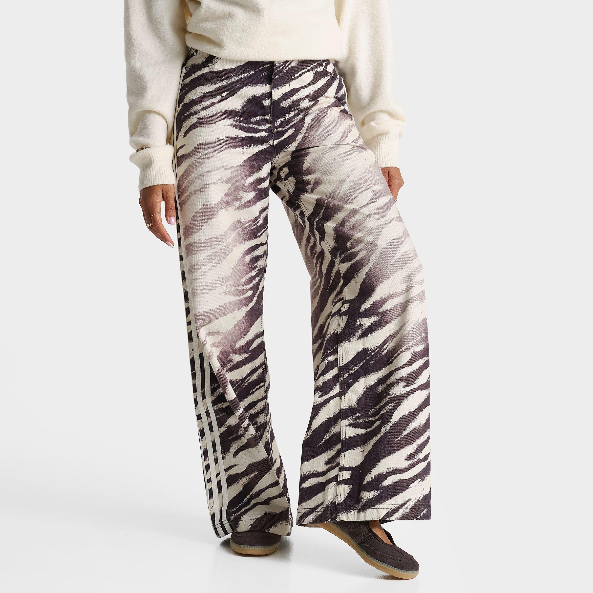 adidas Women's Originals adilenium Season 6 Zebra Print Wide Leg Denim Pants