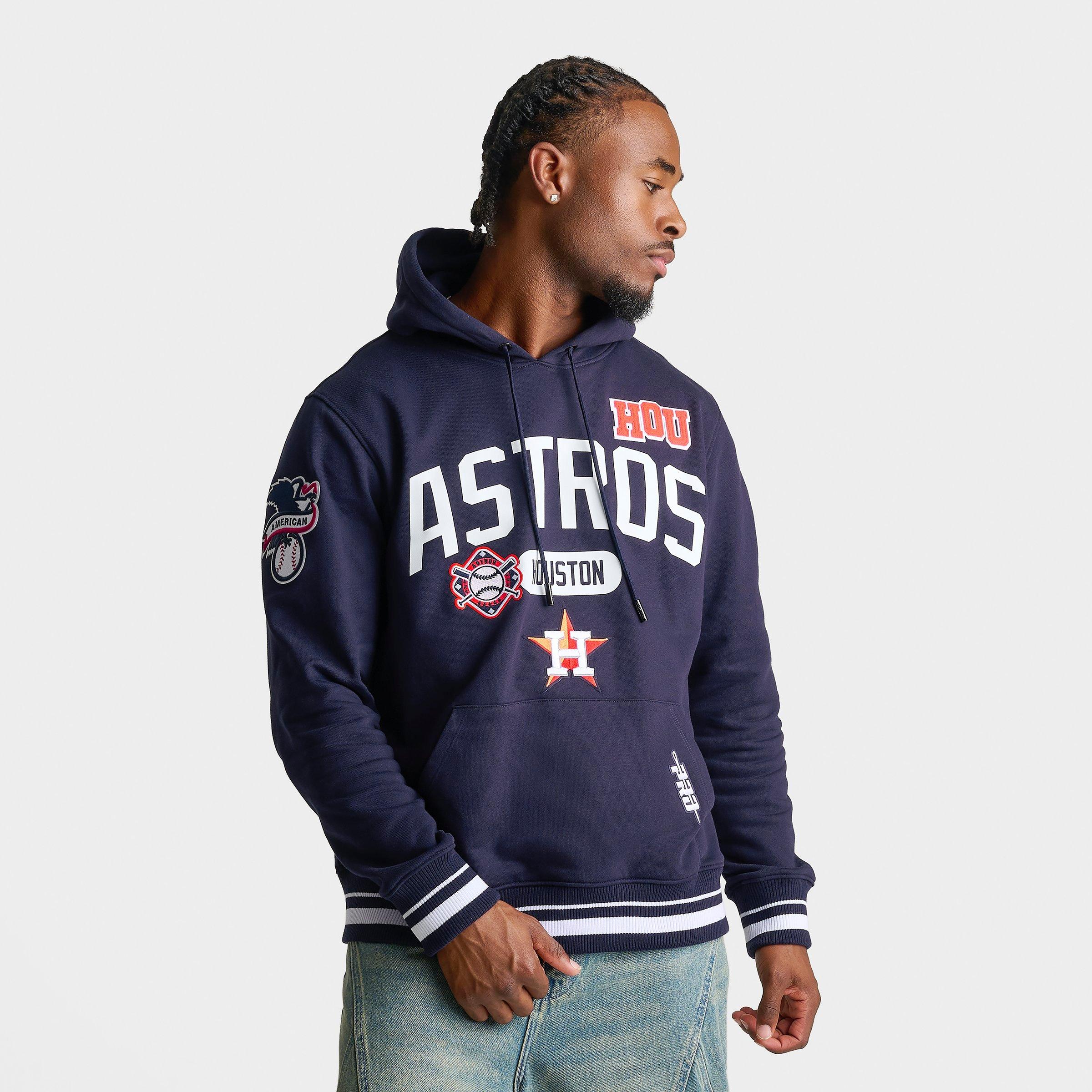 Pro Standard Men's Houston Astros MLB Letterman Fleece Pullover Hoodie in Midnight Navy Size: Small