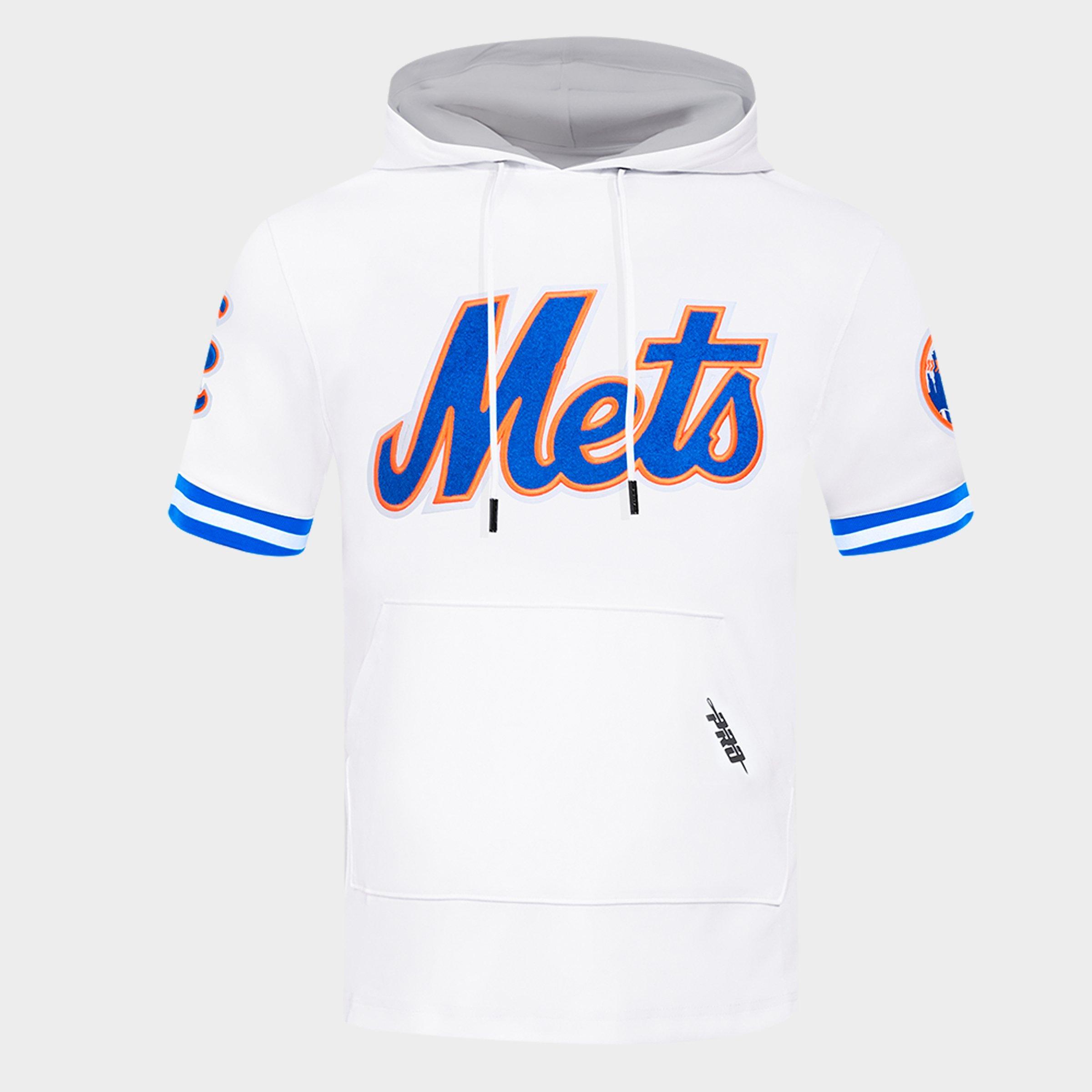 Pro Standard Men's New York Mets MLB Classic Chenille Double Knit Short-Sleeve Hoodie in White/Royal Blue Size: Small