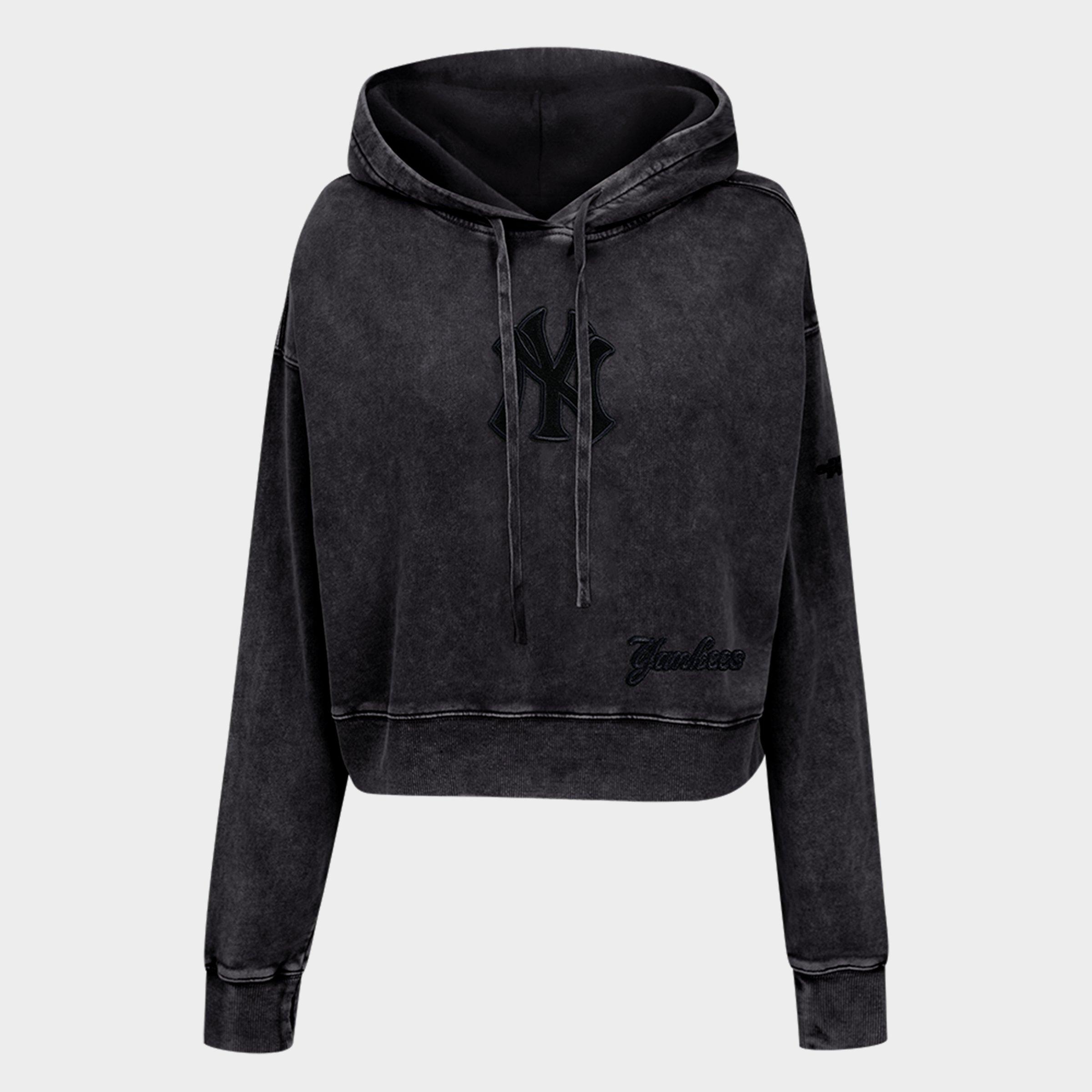 Pro Standard Women's New York Yankees MLB Washed Classic Enzyme Wash Cropped Pullover Hoodie in Washed Black Size: Small