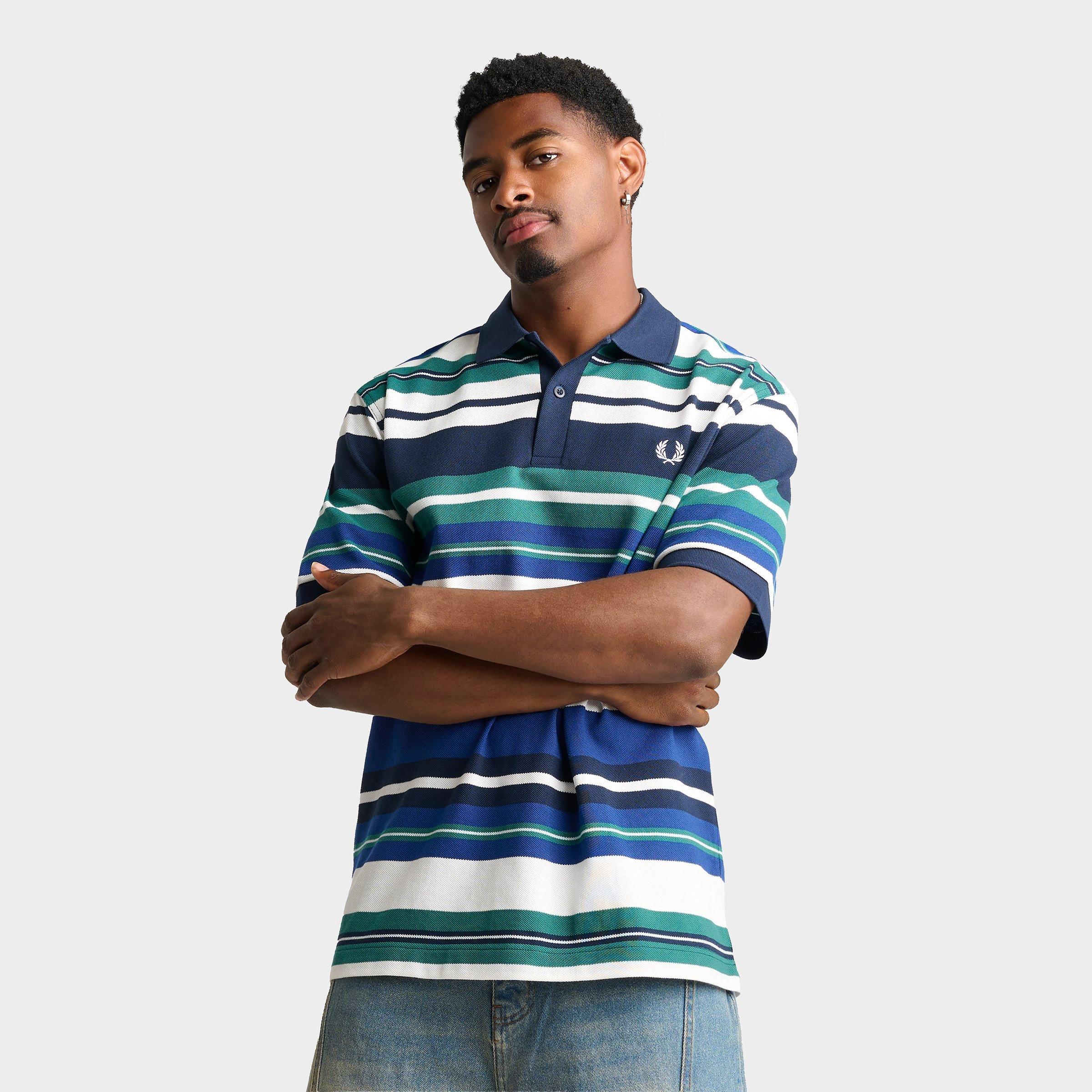 Fred Perry Mens Striped Relaxed Polo Shirt in Deep Mint Size: XL