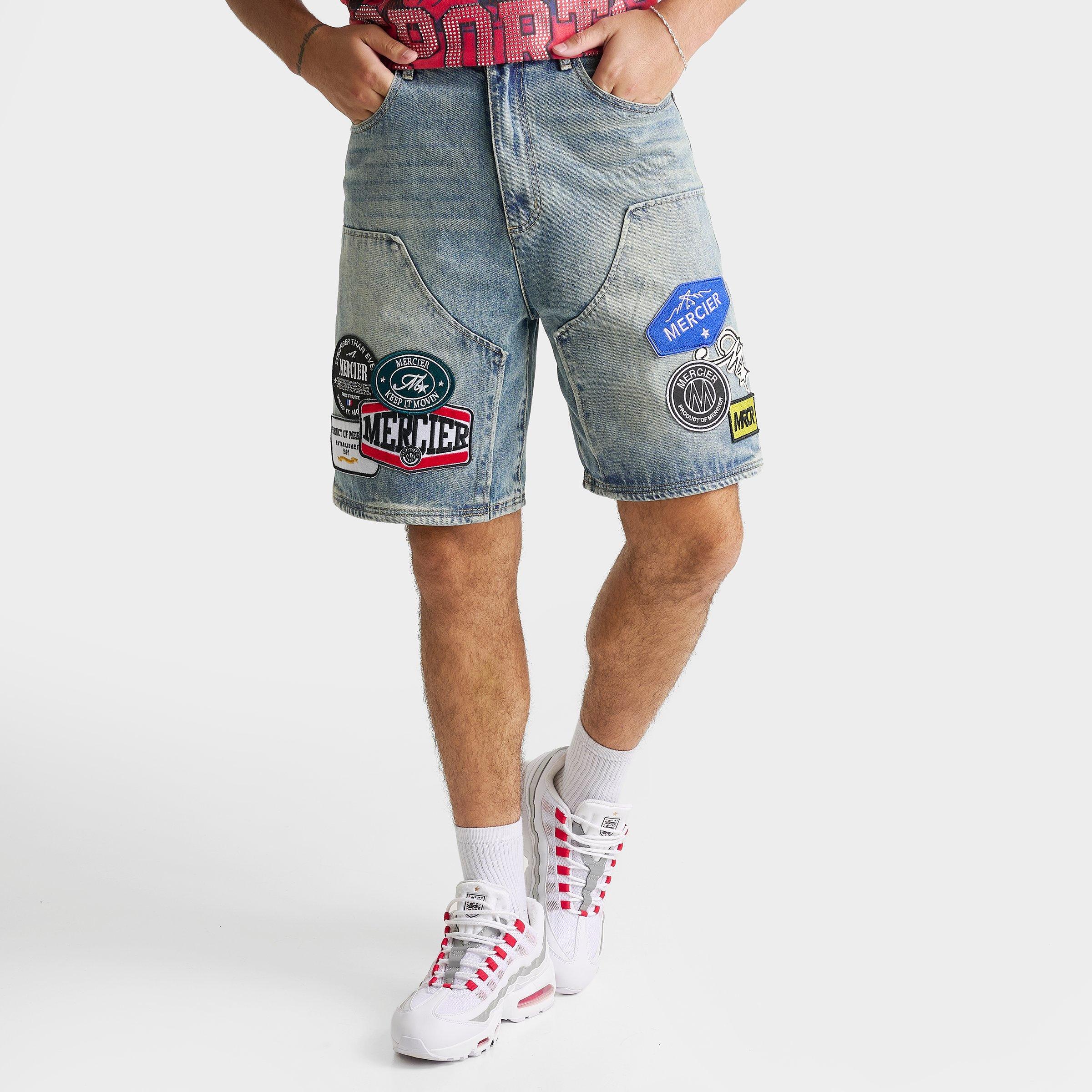 MERCIER Men's OG Badge Relaxed Denim Shorts in Light Wash Size: 34