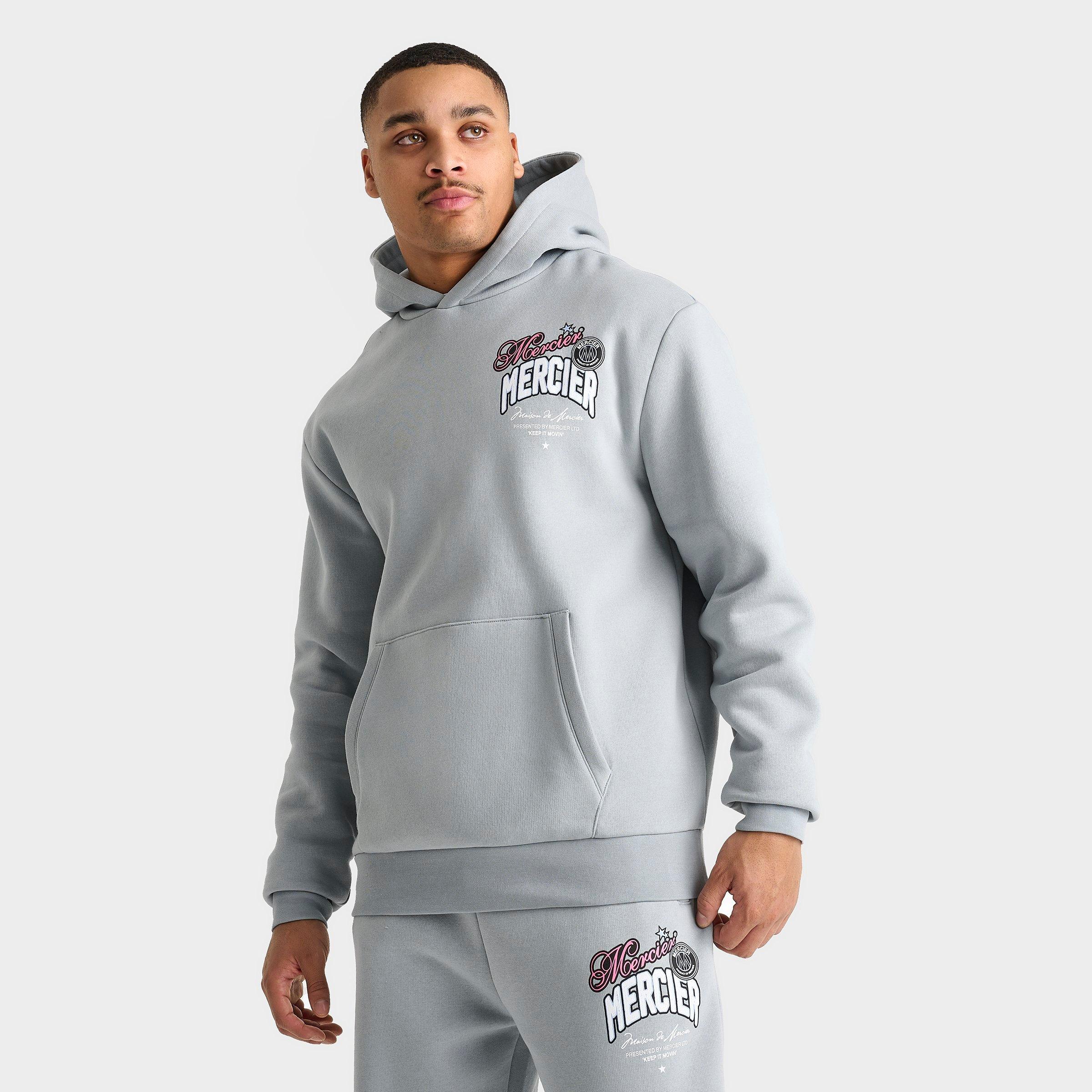 MERCIER Men's Guerrilla Pullover Hoodie in Light Grey/Pink Size: Small