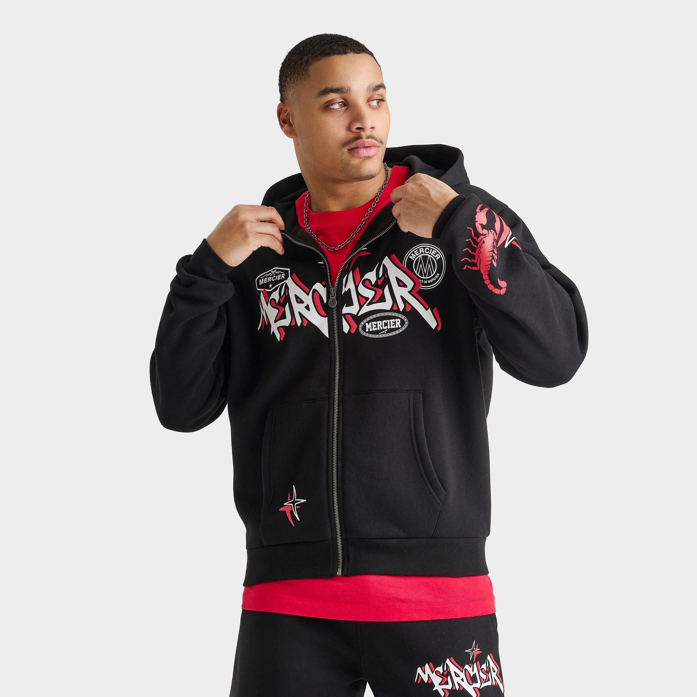 MERCIER Men's Stinger Full-Zip Hoodie in Black/Red Size: Medium
