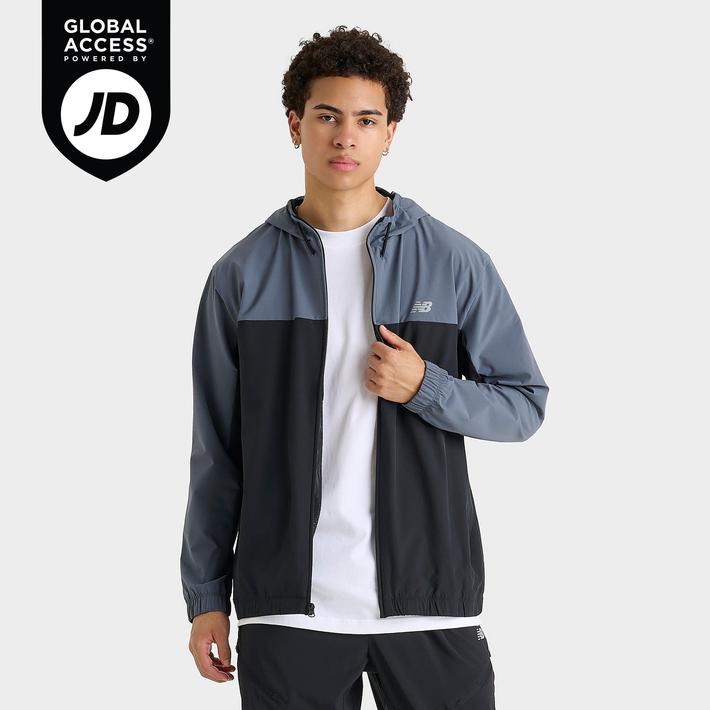 New Balance Men's Sport Essentials Woven Full-Zip Jacket in Black/Slate Grey Size: Small