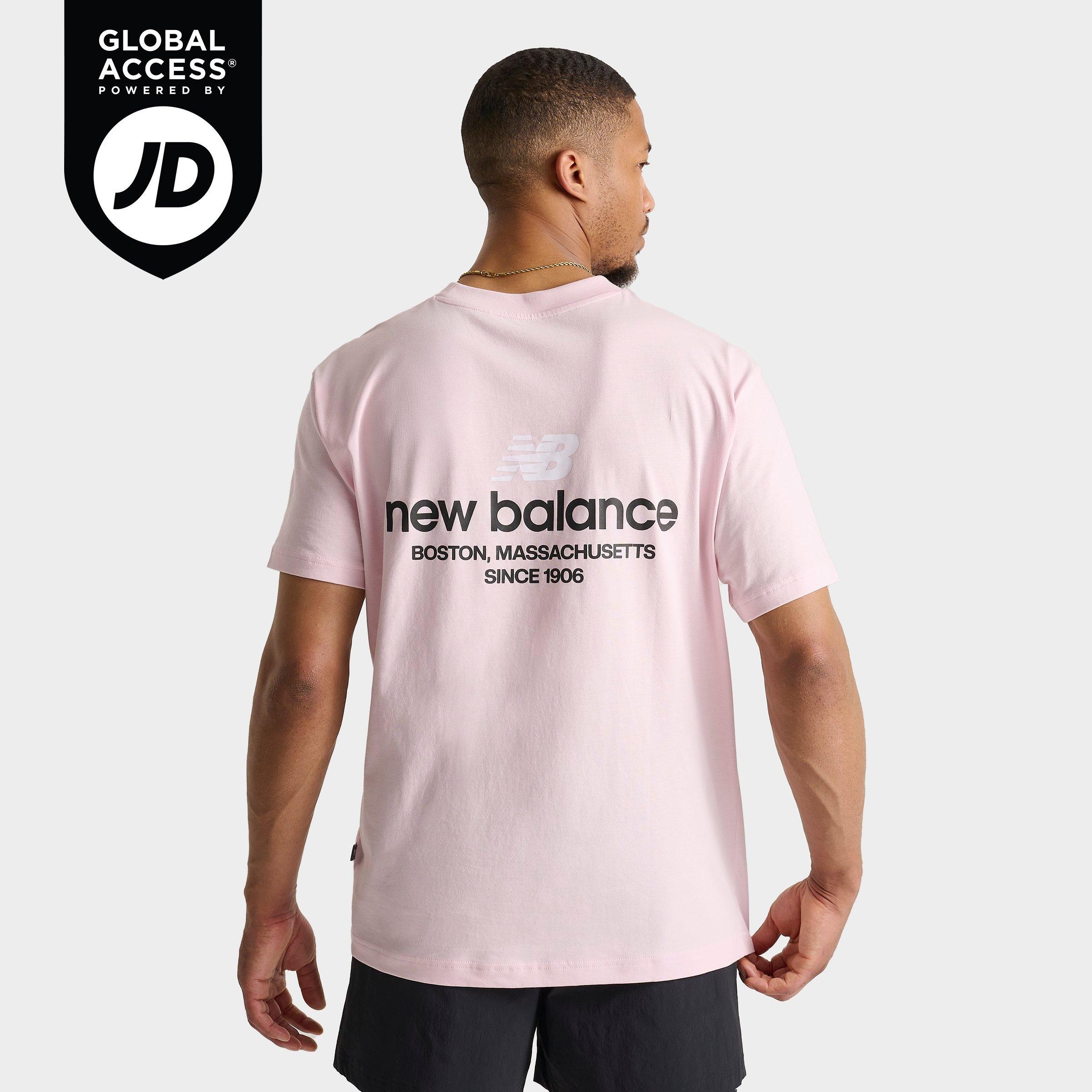 New Balance Men's Linear Logo T-Shirt in Rose Sugar Size: Small