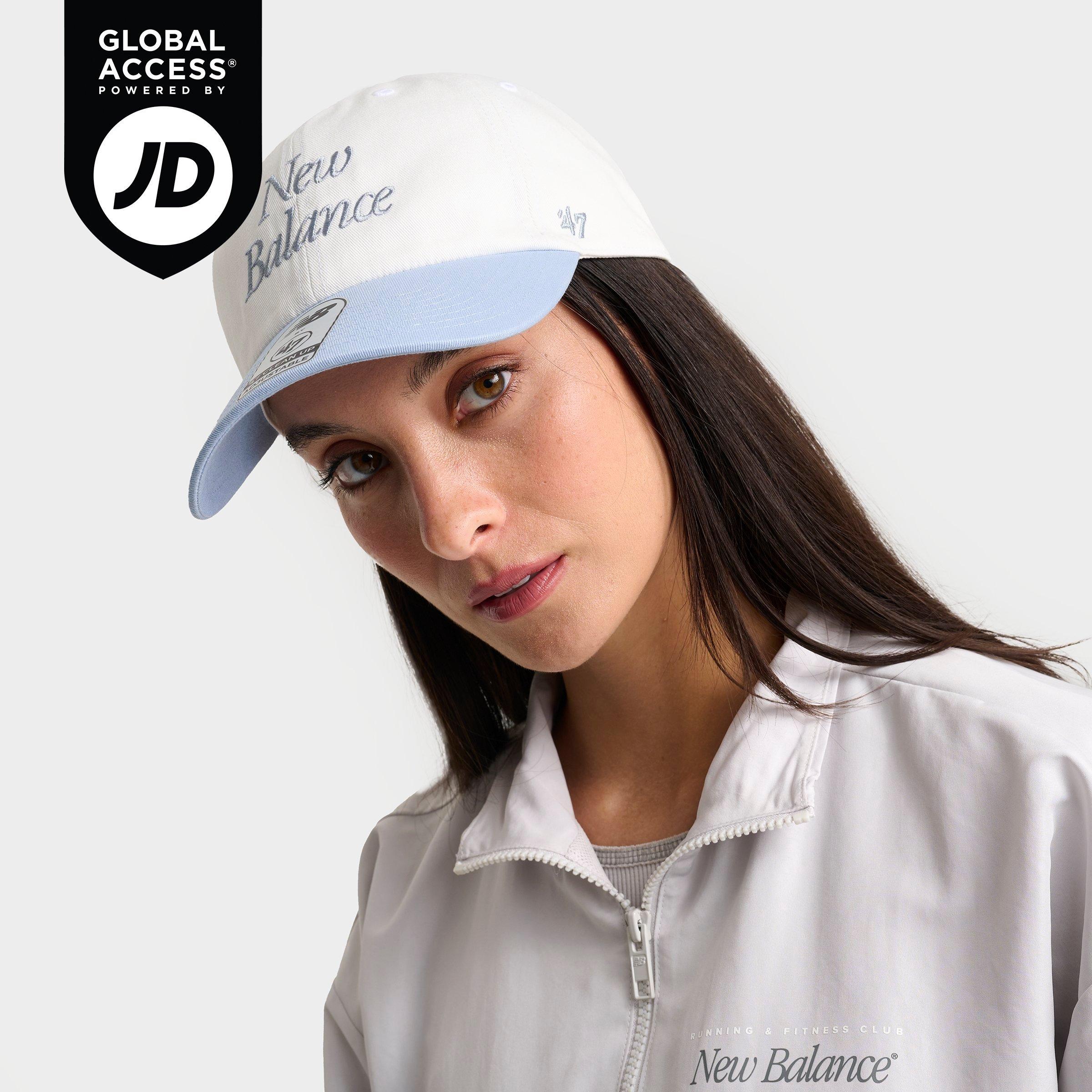 New Balance '47 Clean Up Wordmark Strapback Hat in White/Azure