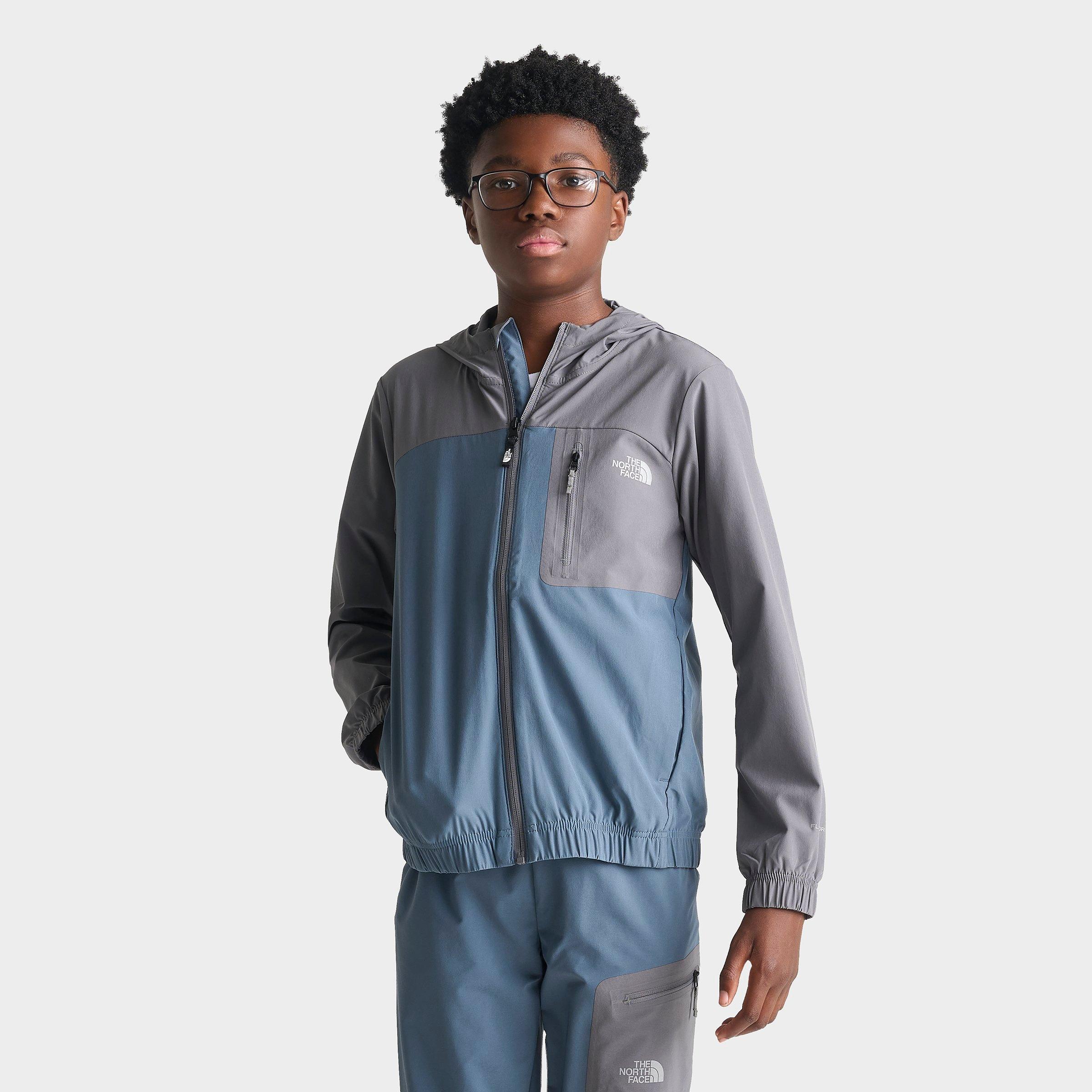 The North Face Big Kids Frissel Woven Full-Zip Jacket in Granite Grey/Smoked Blue Size: 2XL