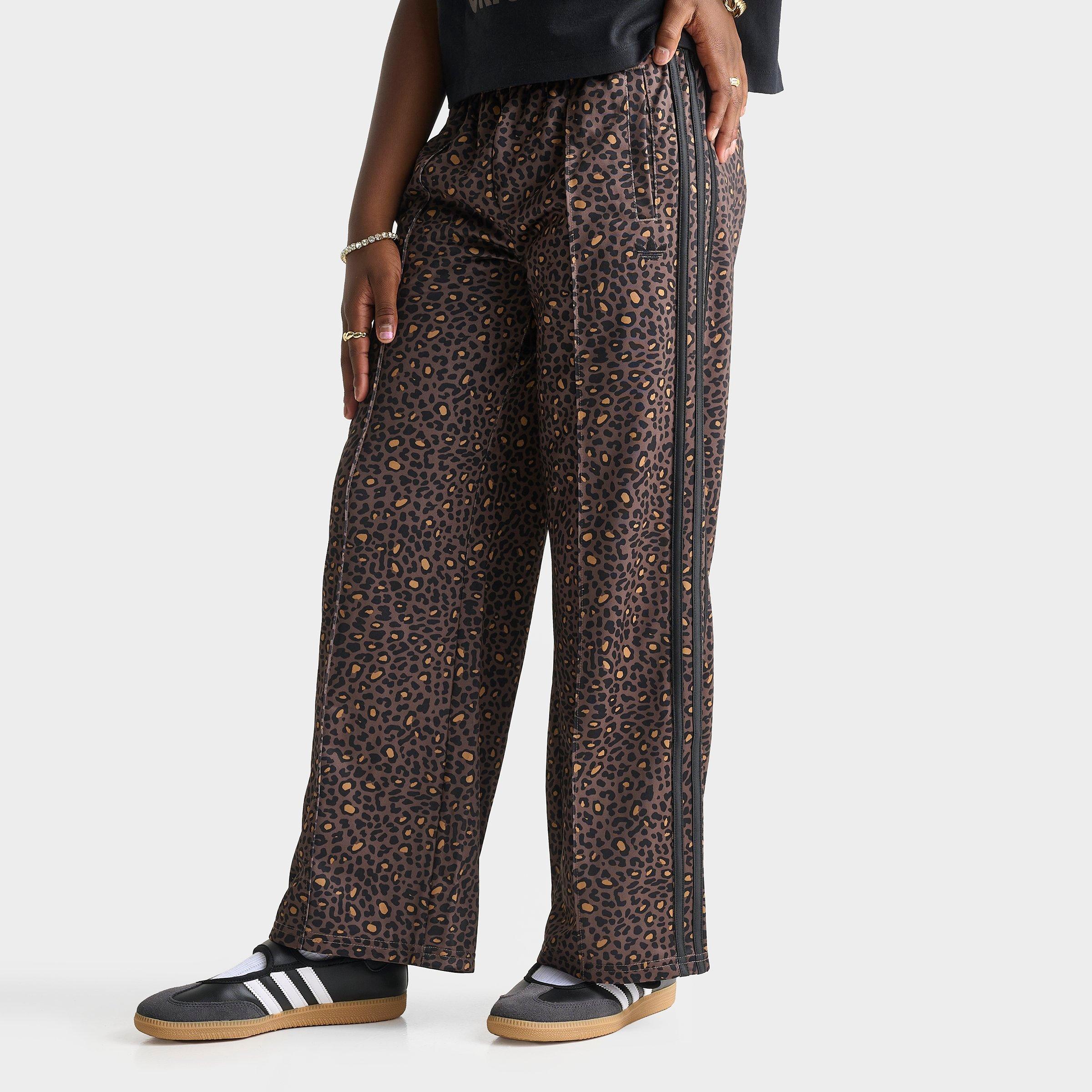 adidas Girls Big Kids Originals Leopard Firebird Wide Leg Track Pants in Earth Strata Size: XL