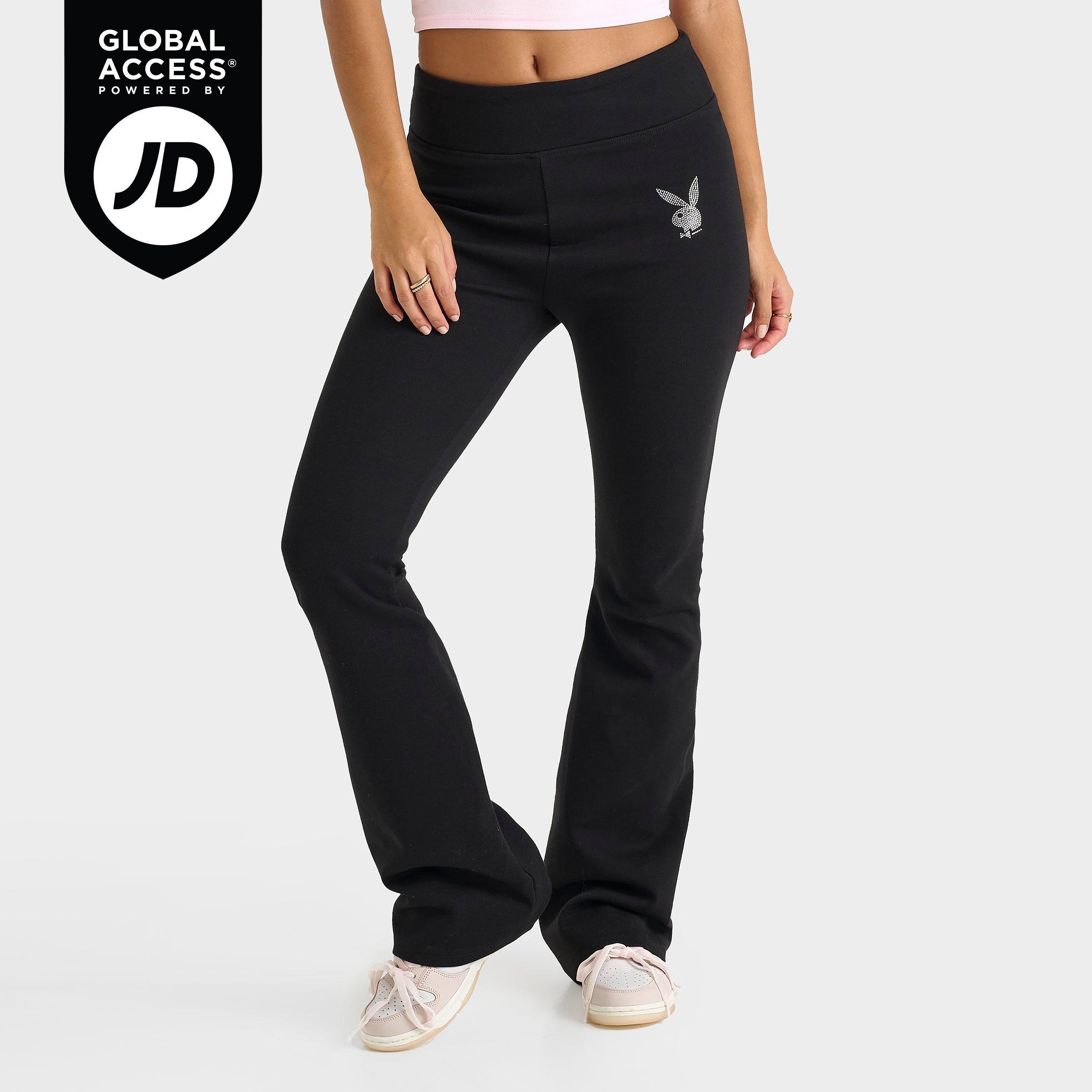 Playboy Women's Bunny Rhinestone Flare Pants in Black Size: XS