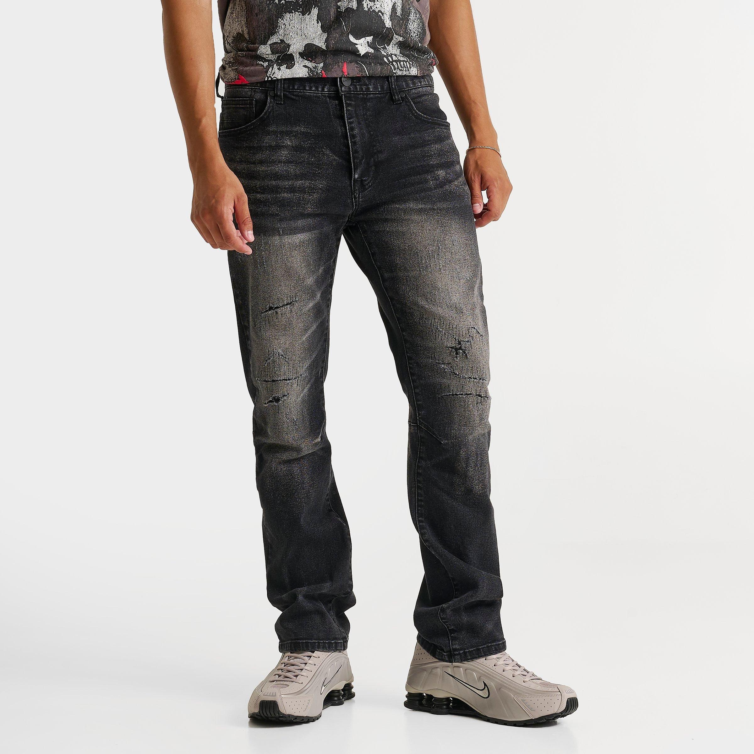 Smoke Rise Men's Distressed Straight Leg Denim Jeans in Willow Black Size: 30