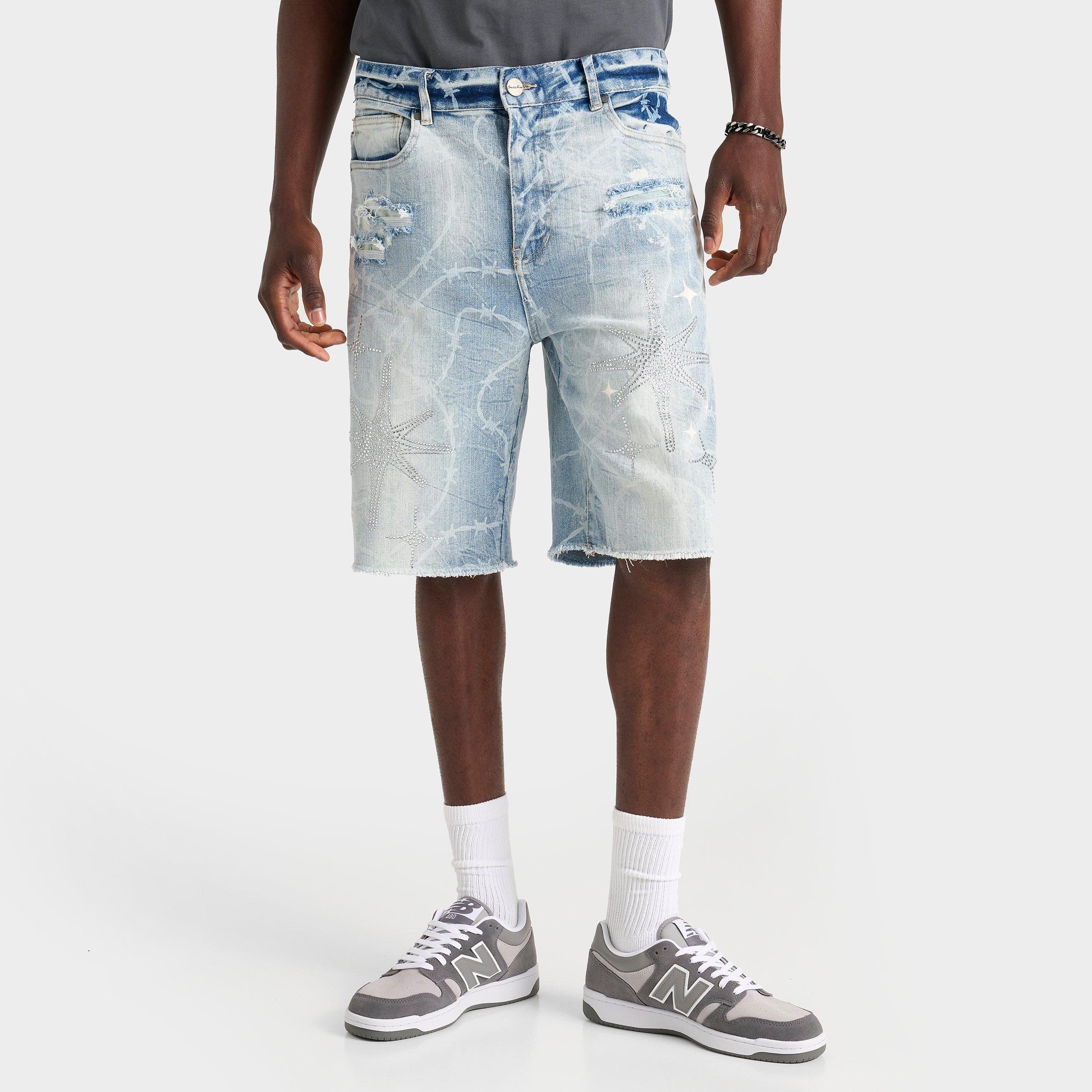 Supply & Demand Men's Smoke Rise Washed Rhinestone Denim Shorts in Cobra Blue Size: 30