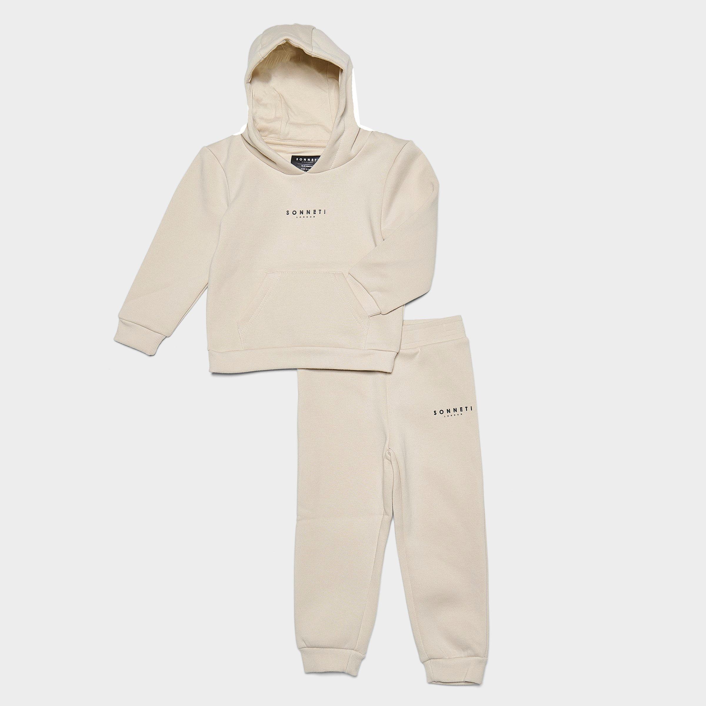 Sonneti Infant London Pullover Hoodie Set in Ancient Scroll Beige Size: 18M