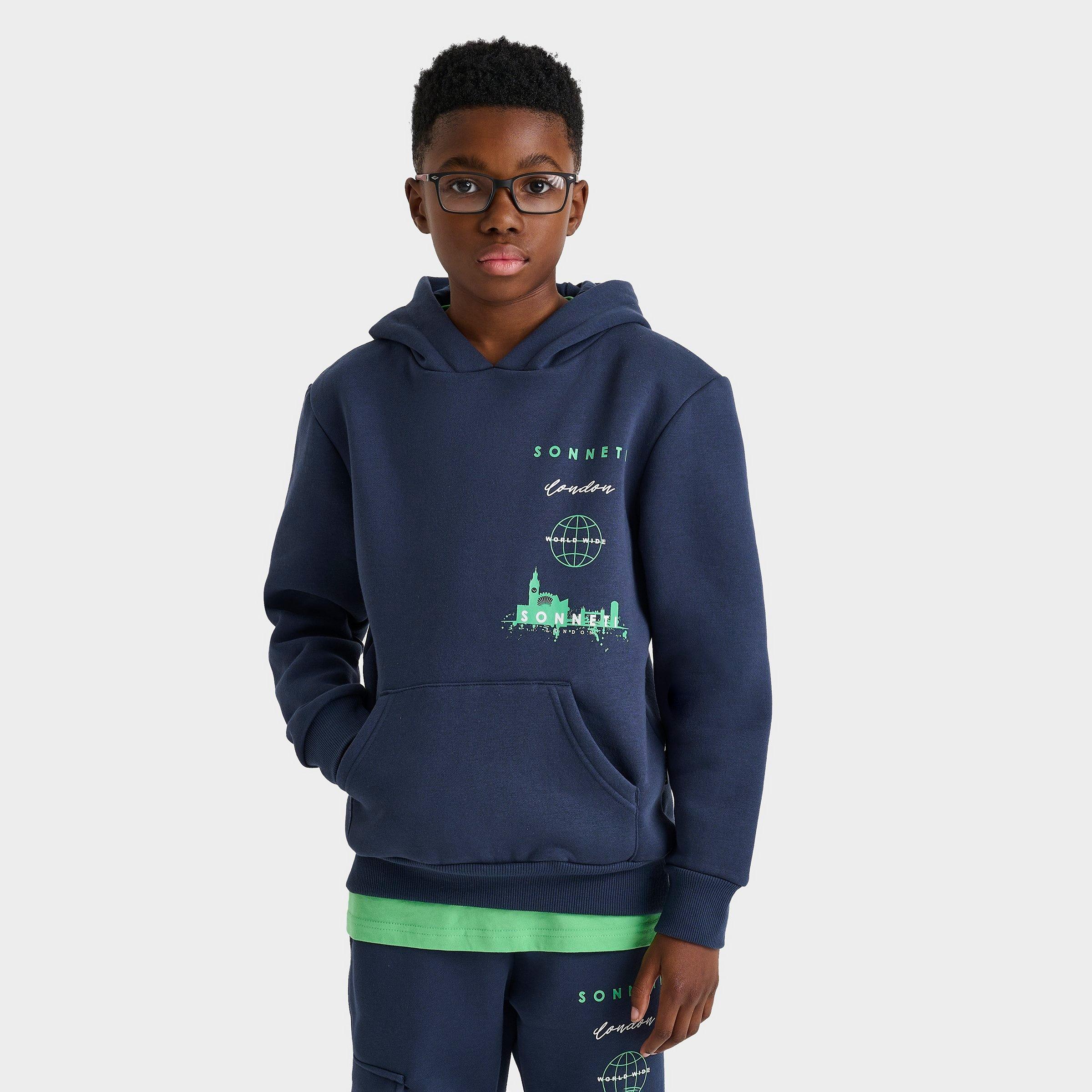 Sonneti Kids Stack Logo Fleece Pullover Hoodie in Navy Size: Small