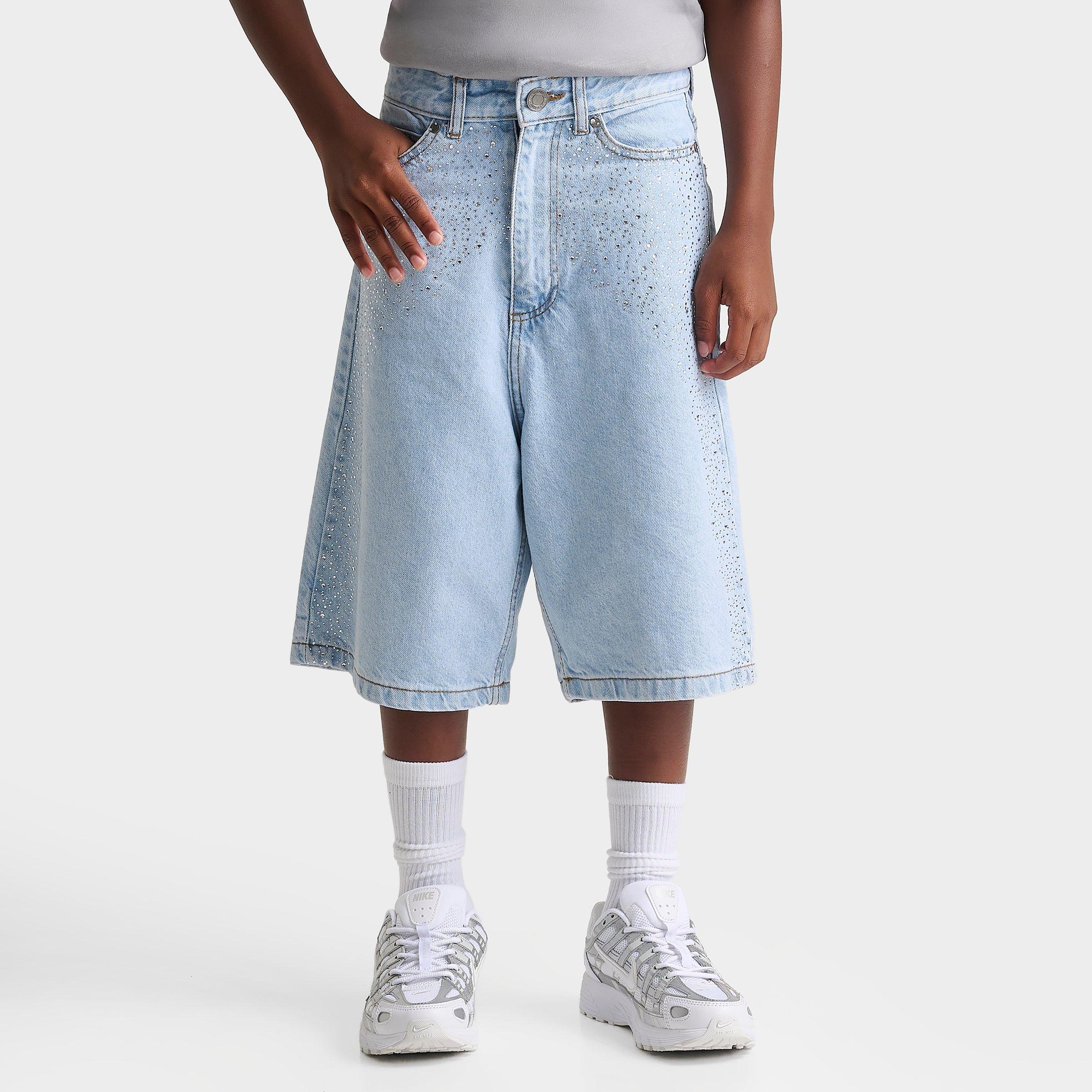 Supply & Demand Big Kids Rhinestone Shorts in Light Wash Denim Size: Medium