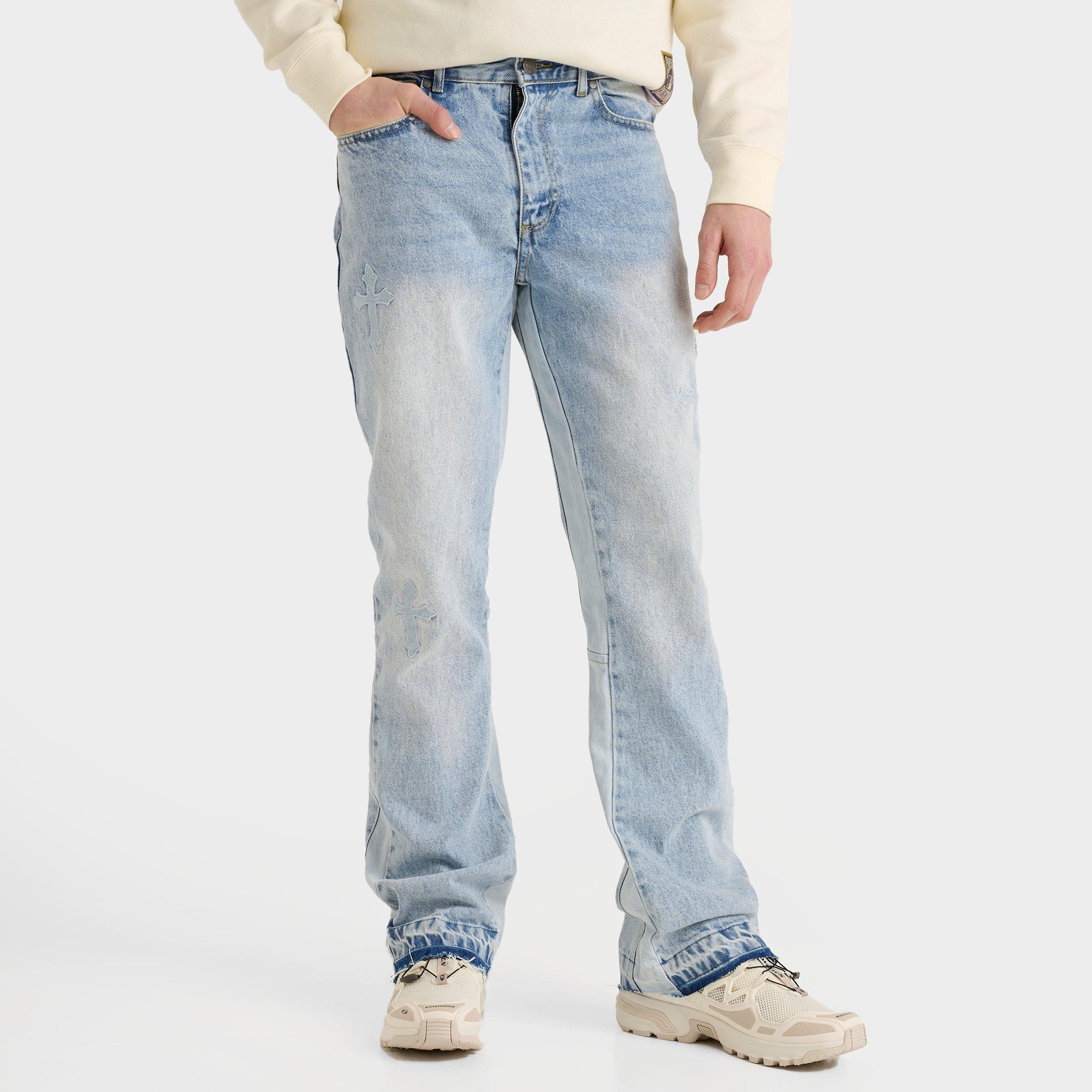 Supply & Demand Men's Waylen Relaxed Flare Denim Jeans in Washed Light Blue Denim Size: 30