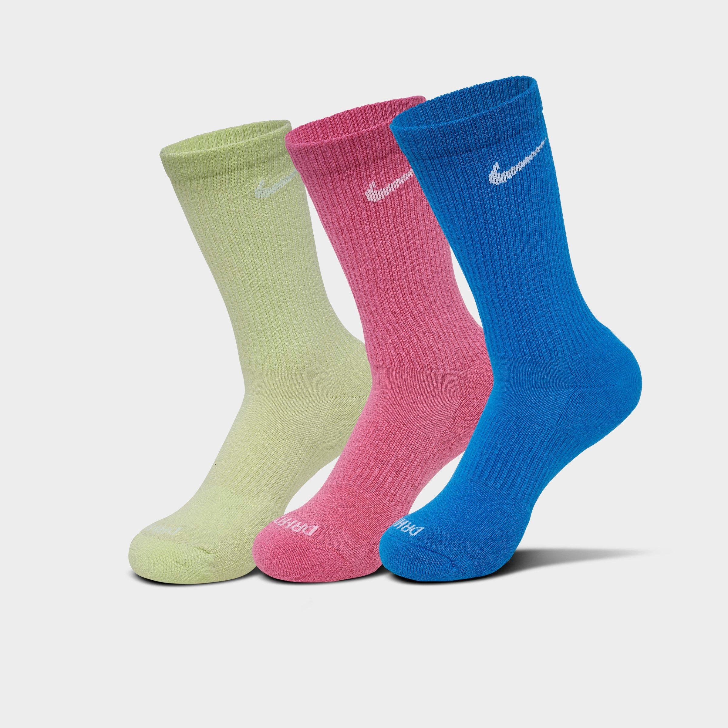 Nike Everyday Plus Cushioned Training Crew Socks (3-Pack) in Lime/Pink/Blue Size: Medium