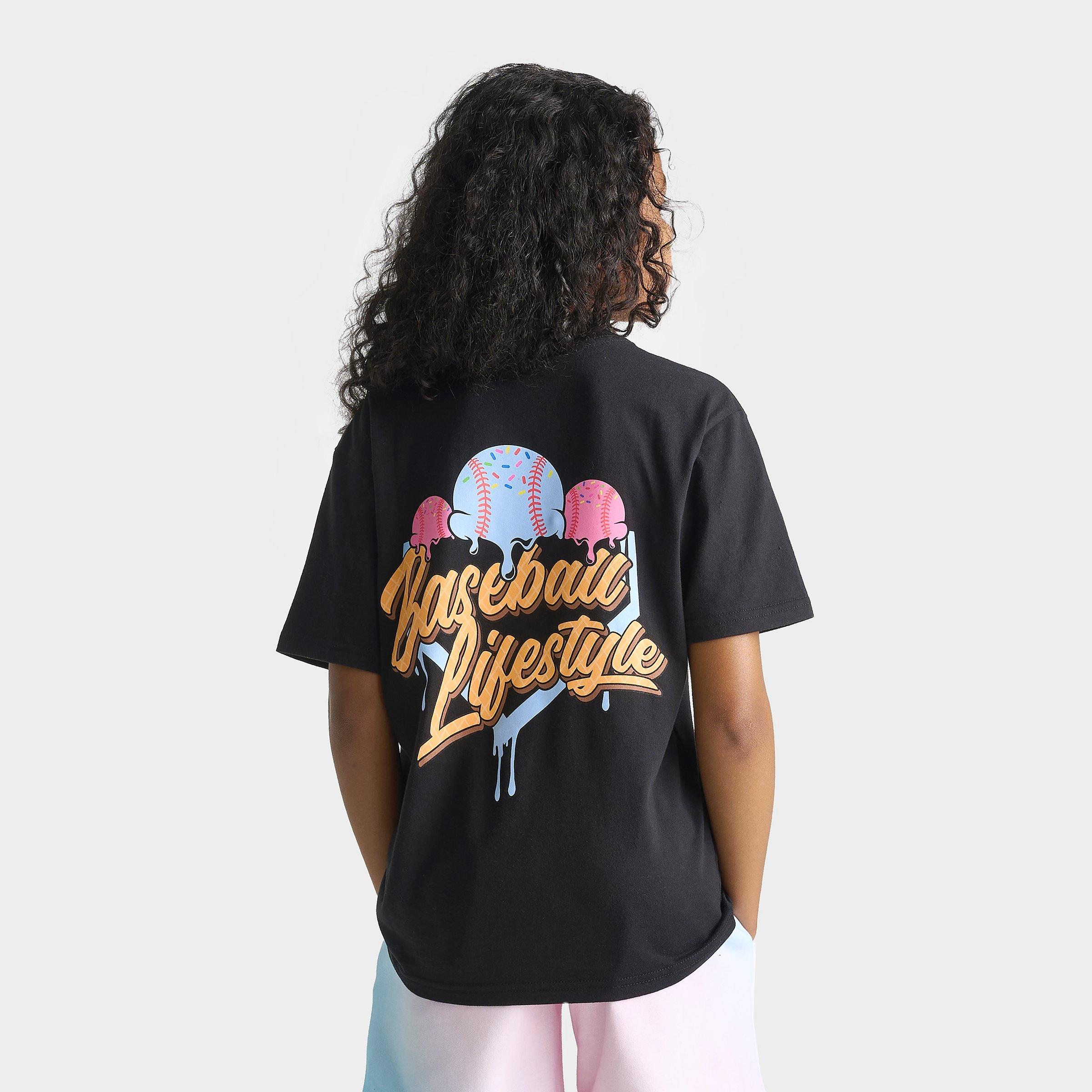 Baseball Lifestyle 101 Big Kids Ice Cream T-Shirt in Black/Teal/Pink Size: Small