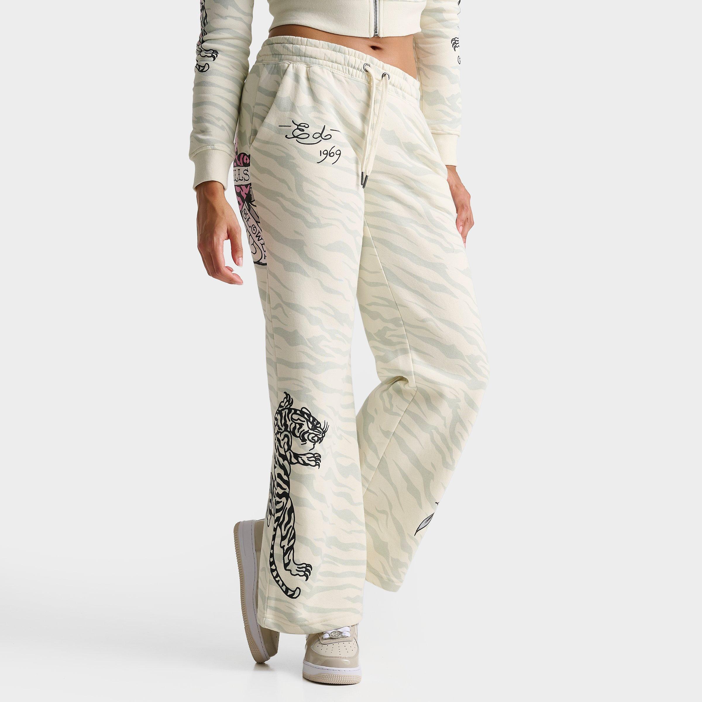 Ed Hardy Women's "Love Kills Slowly" Zebra Skull Fleece Pants